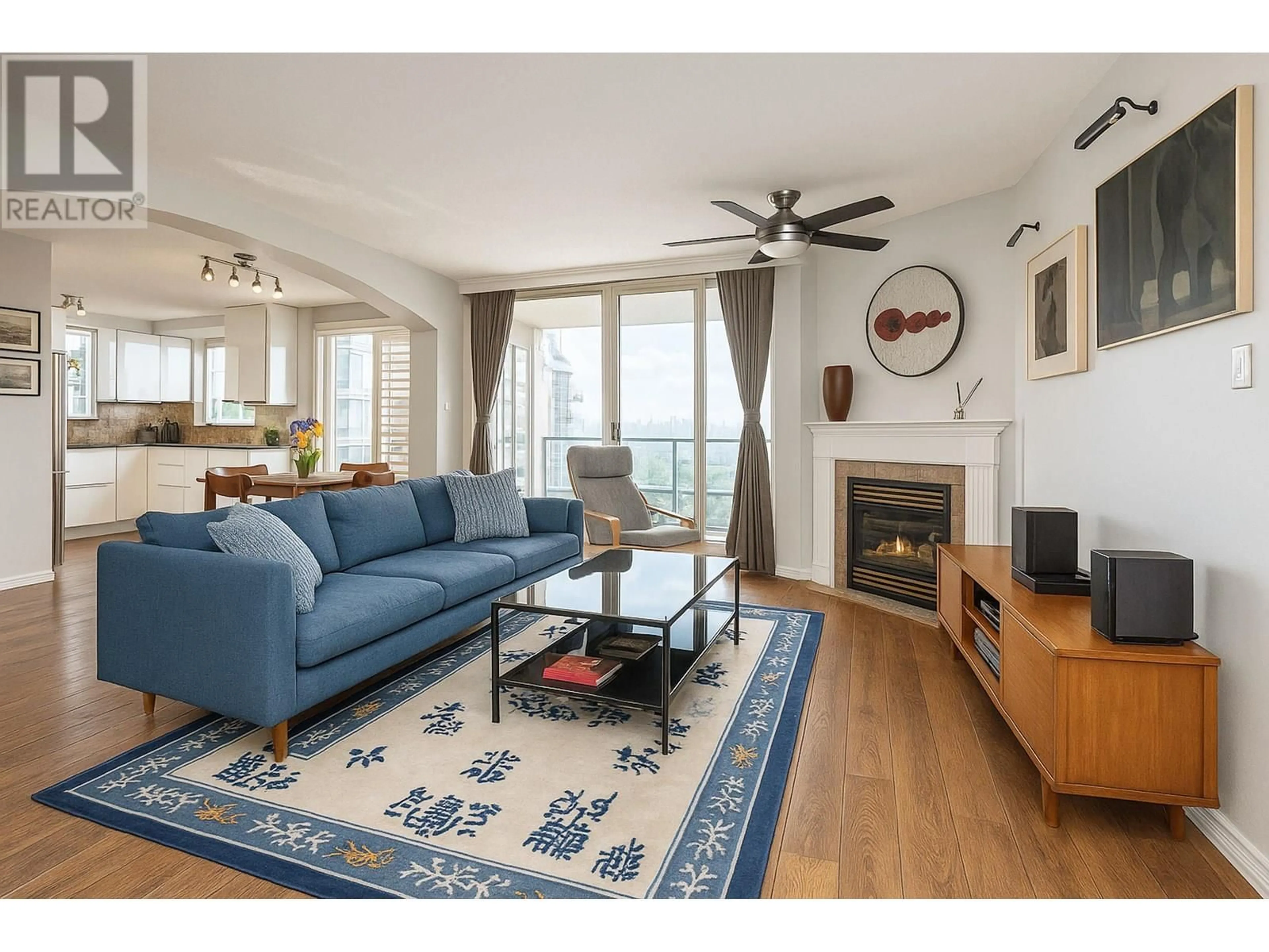 Living room with furniture, wood/laminate floor for 1901 - 10 LAGUNA COURT, New Westminster British Columbia V3M6W3