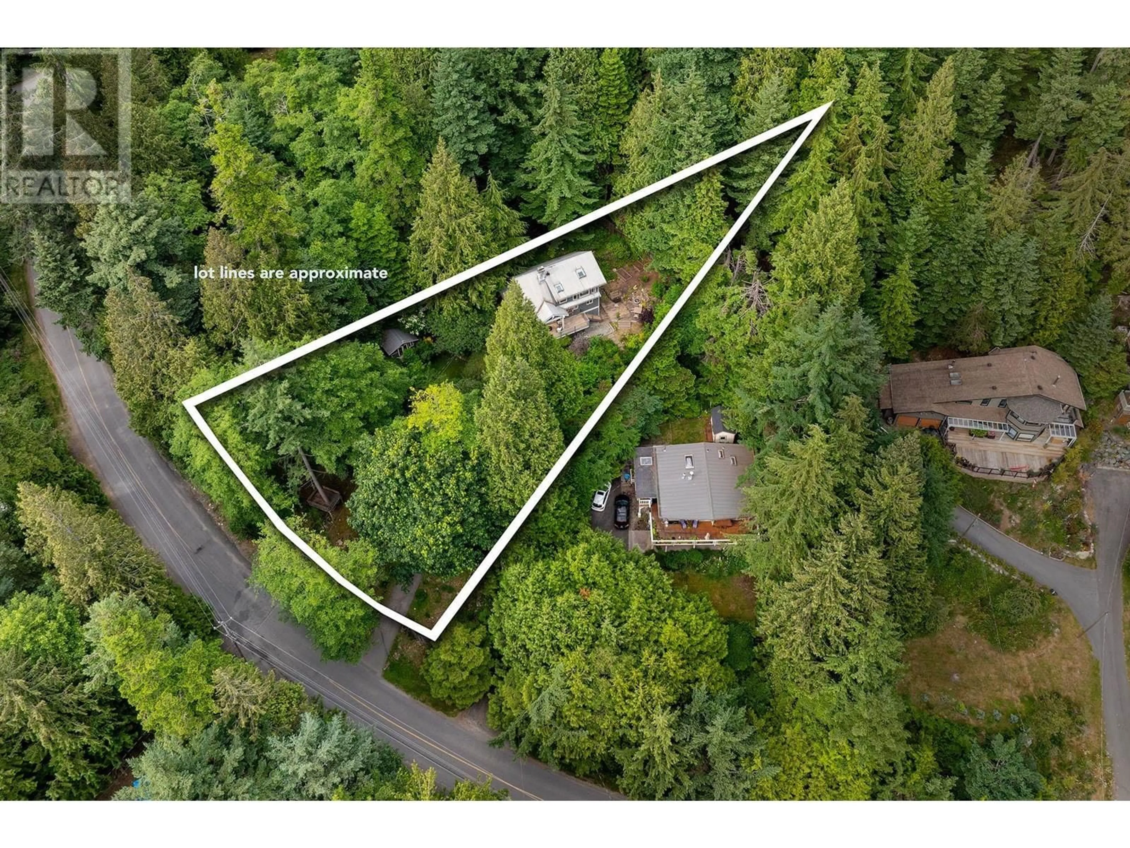 A pic from outside/outdoor area/front of a property/back of a property/a pic from drone, forest/trees view for 733 WINDJAMMER ROAD, Bowen Island British Columbia V0N1G2