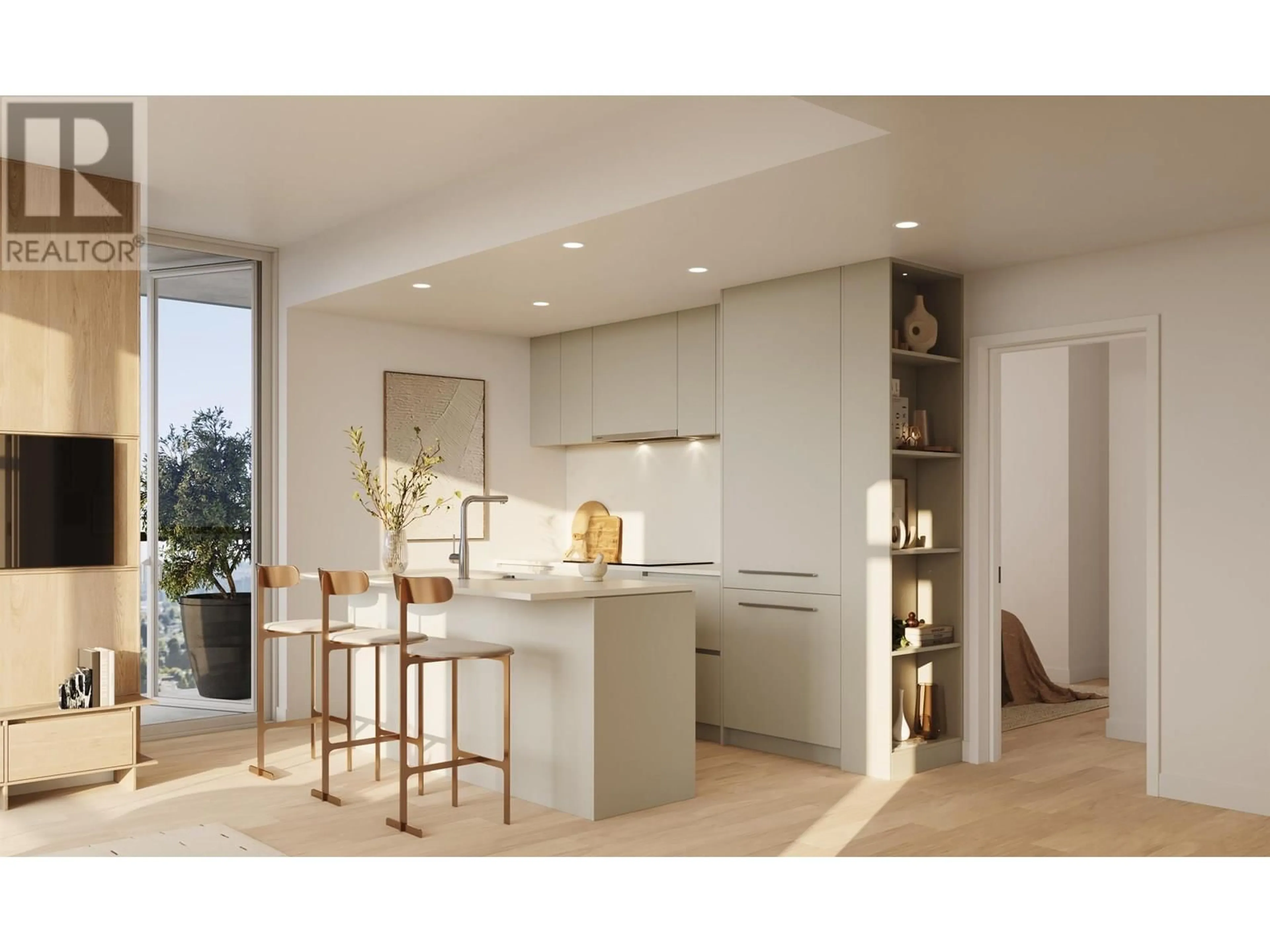Open concept kitchen, wood/laminate floor for 402 - 609 TYNDALL STREET, Coquitlam British Columbia V3J3S7