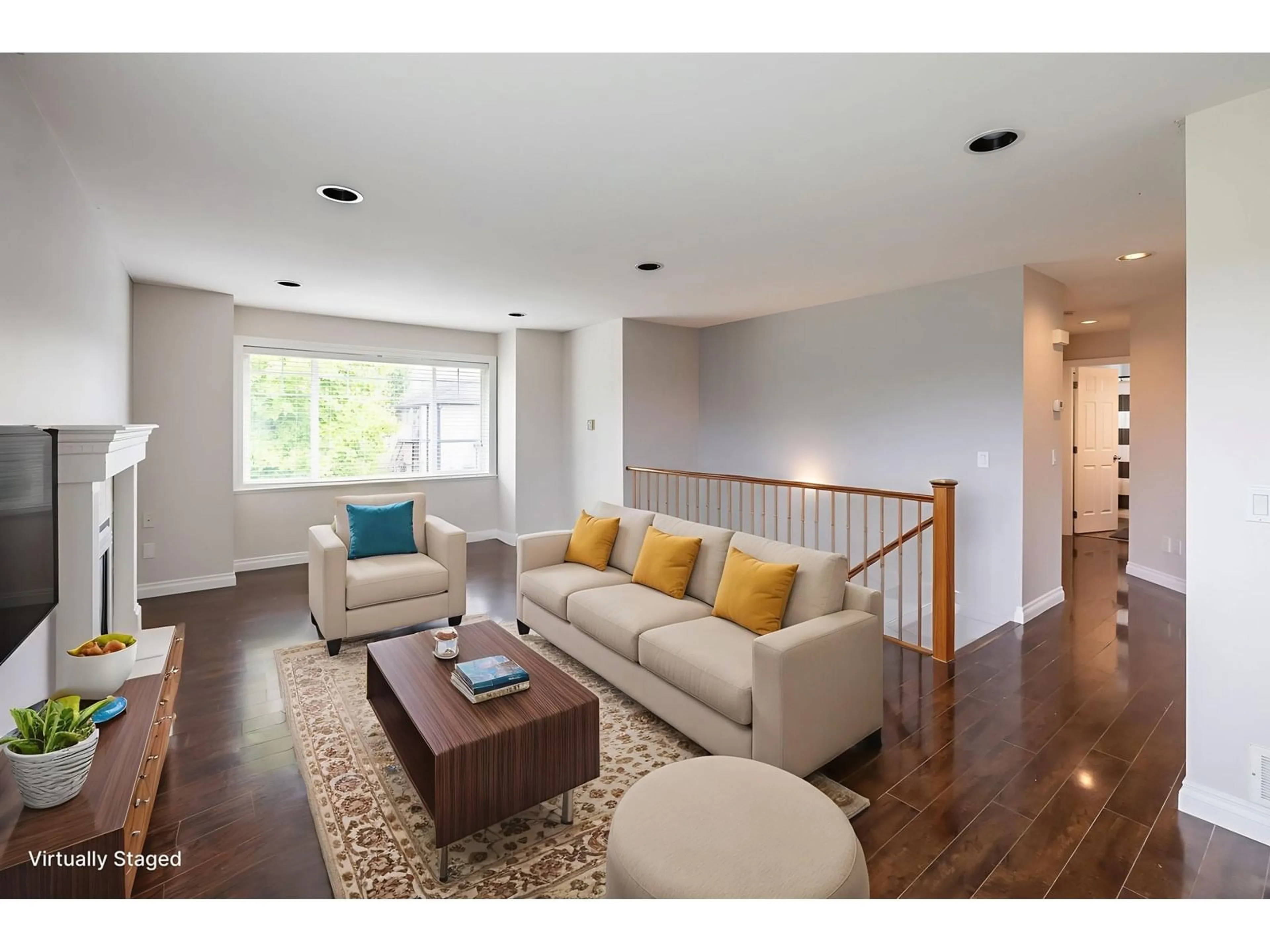 Living room with furniture, wood/laminate floor for 2911 CAMBIE, Abbotsford British Columbia V4X2S5