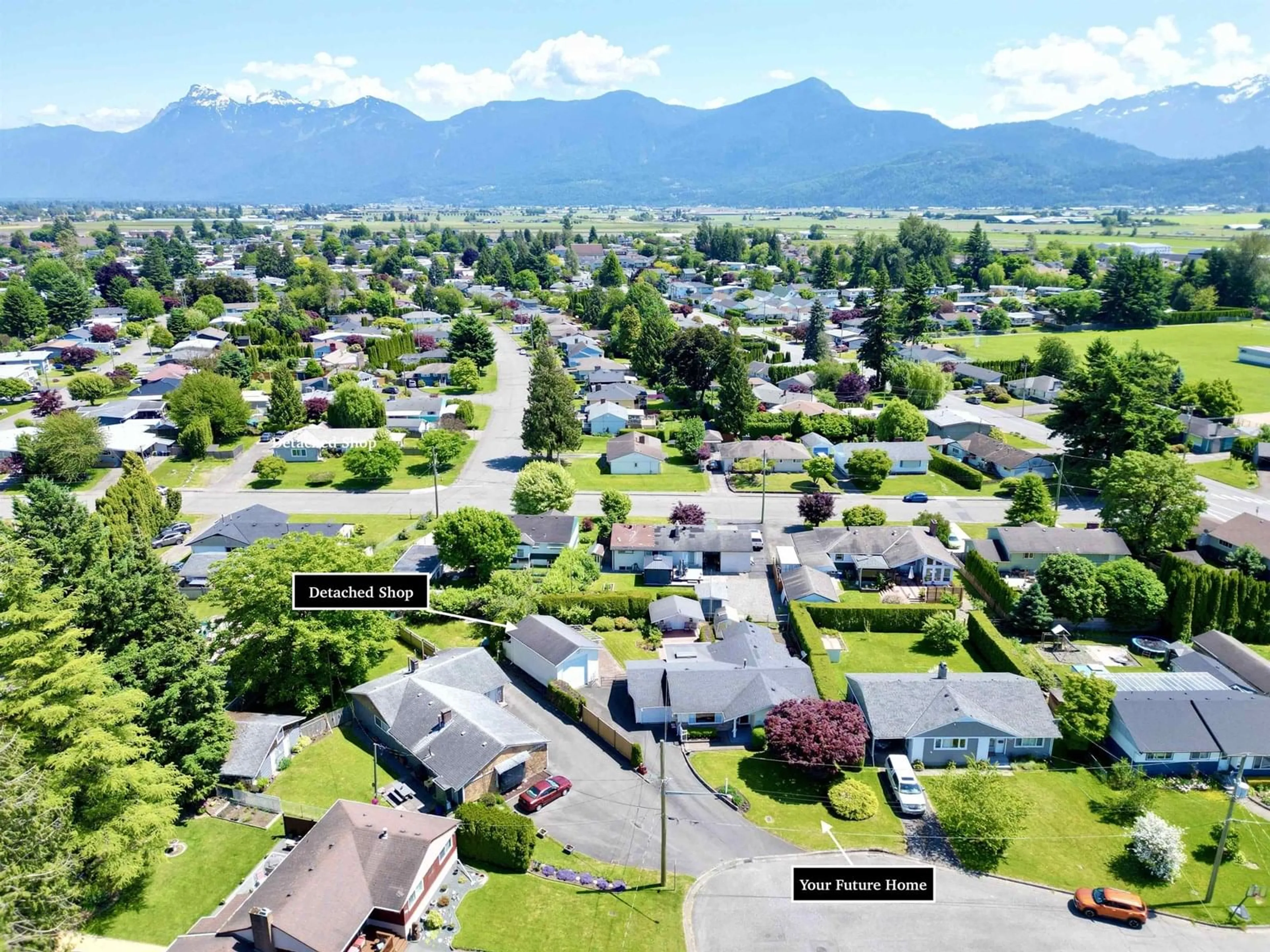 A pic from outside/outdoor area/front of a property/back of a property/a pic from drone, mountain view for 8658 COVENTRY PLACE, Chilliwack British Columbia V2P4V5