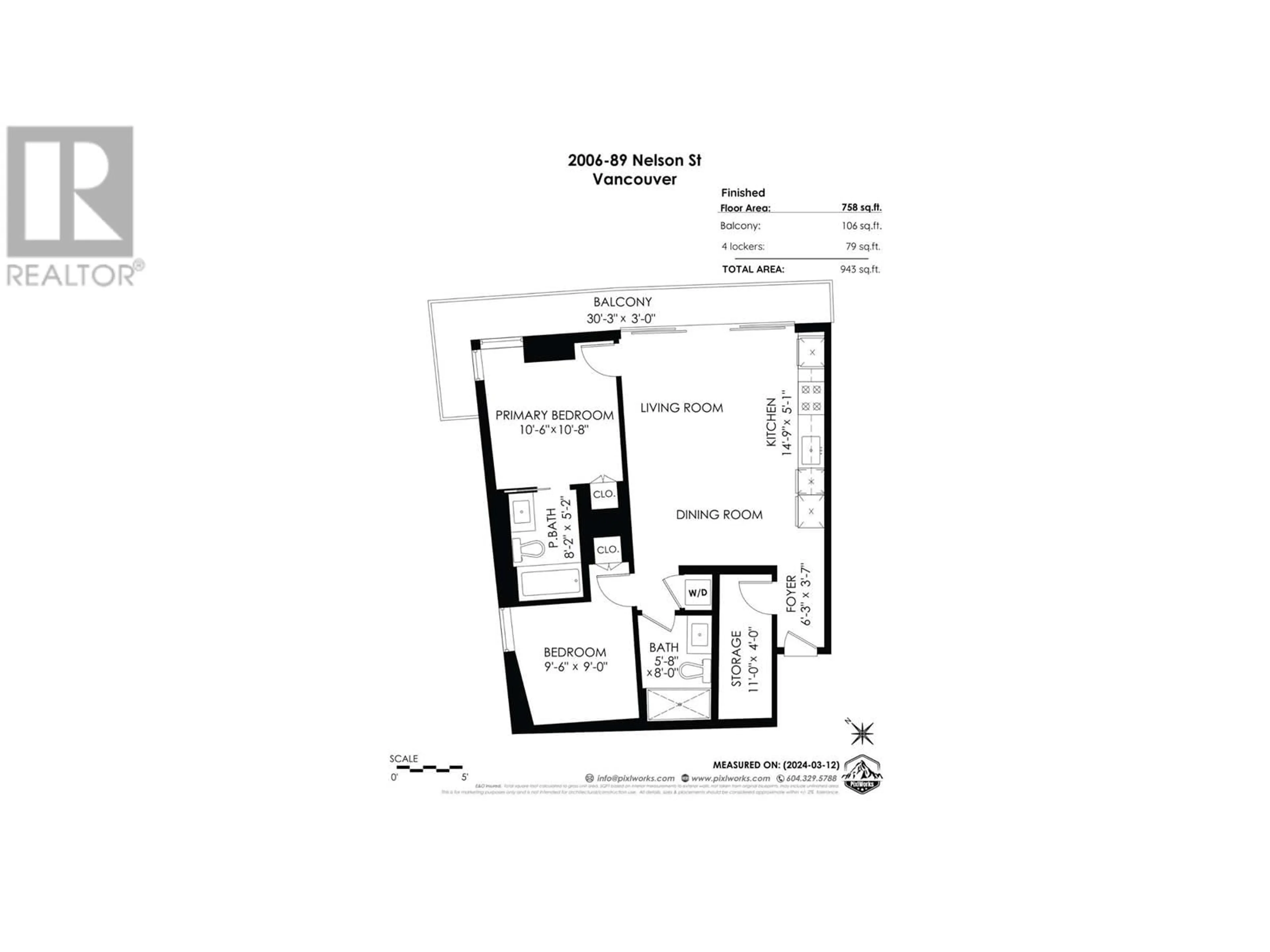 Floor plan for 2006 - 89 NELSON STREET, Vancouver British Columbia V6Z0E7