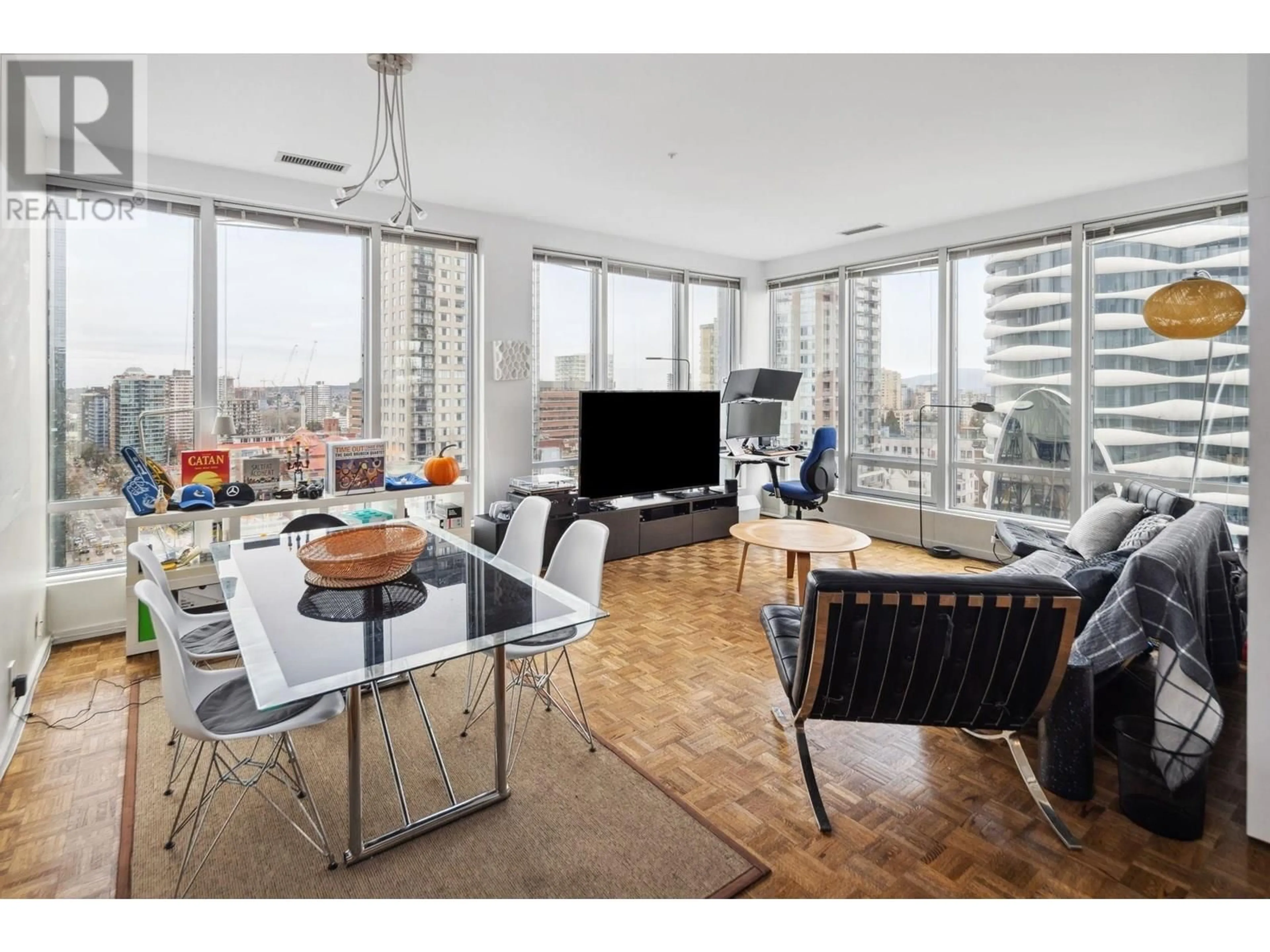 Living room with furniture, wood/laminate floor for 1207 - 989 NELSON STREET, Vancouver British Columbia V6Z2S1