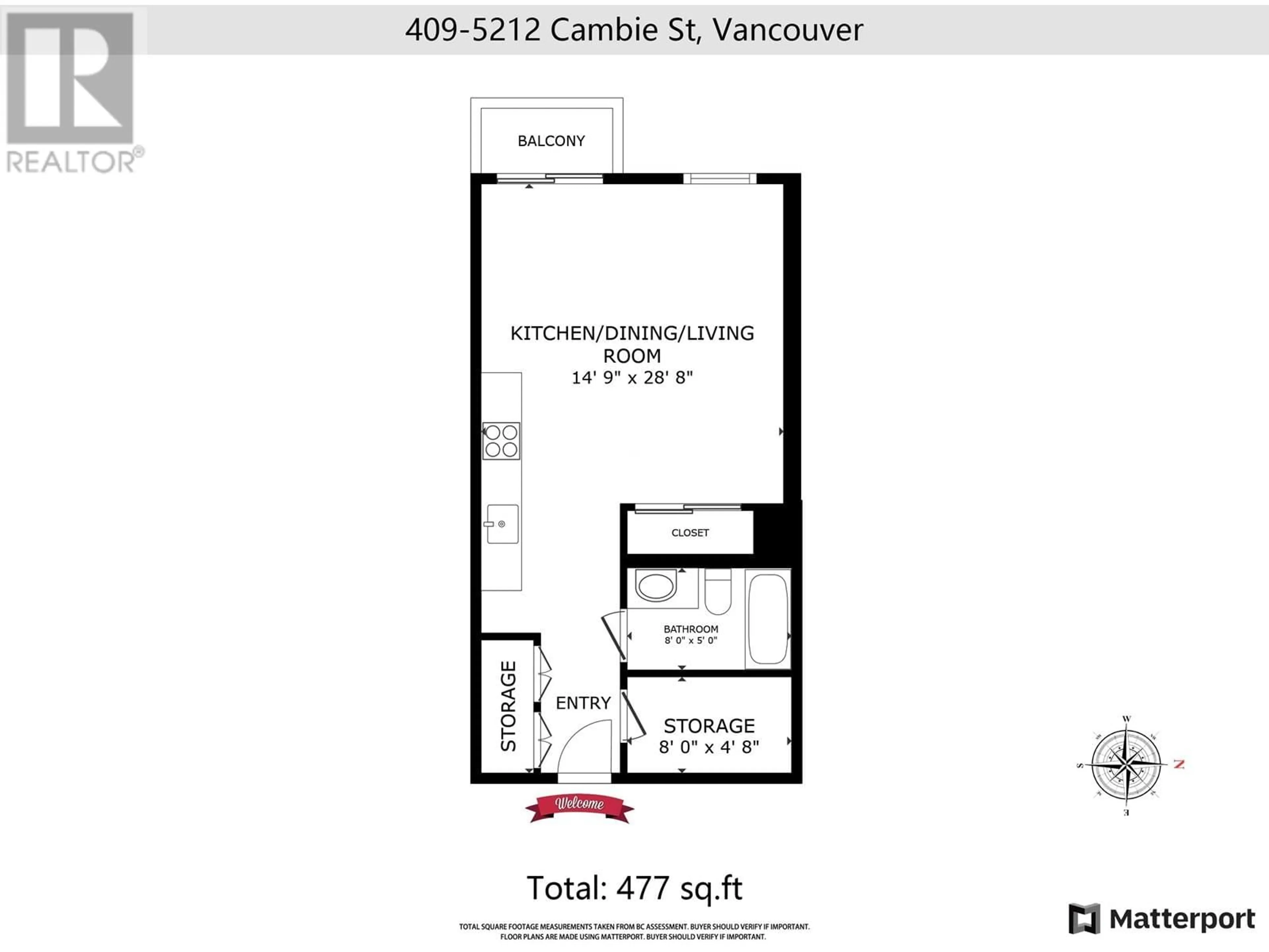 Floor plan for 409 - 5212 CAMBIE STREET, Vancouver British Columbia V5Z2Z7