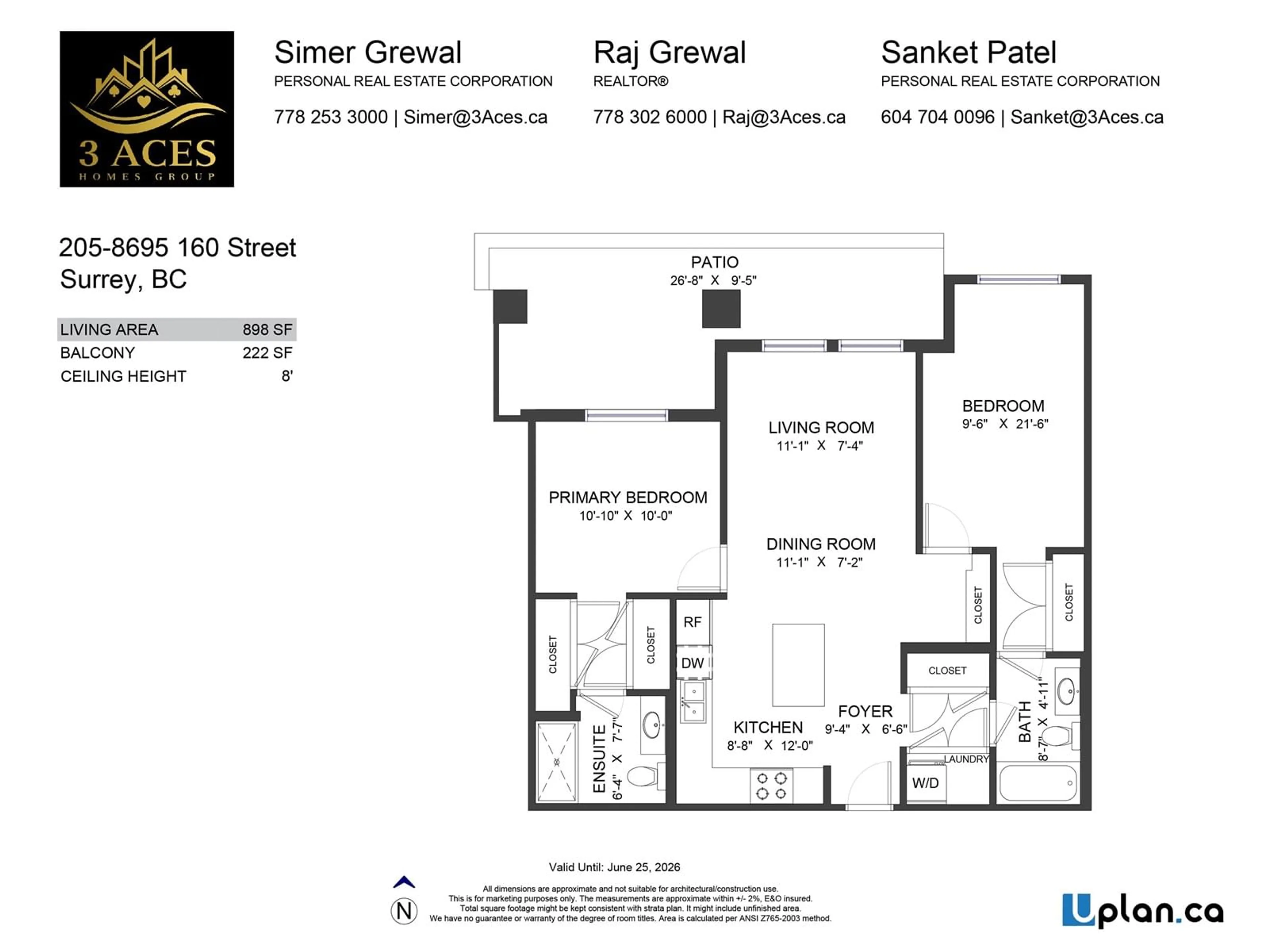 Floor plan for 205 - 8695 160, Surrey British Columbia V4N6L6