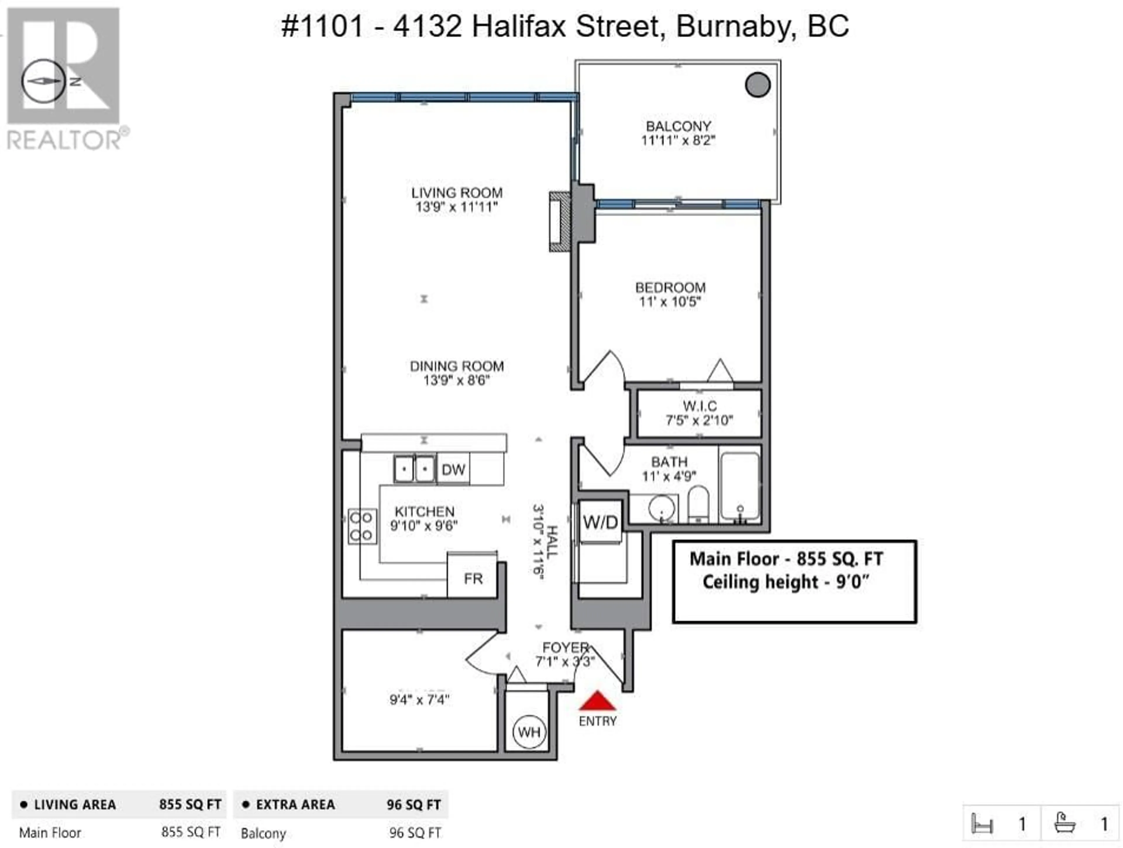 Floor plan for 1101 - 4132 HALIFAX STREET, Burnaby British Columbia V5C6V1