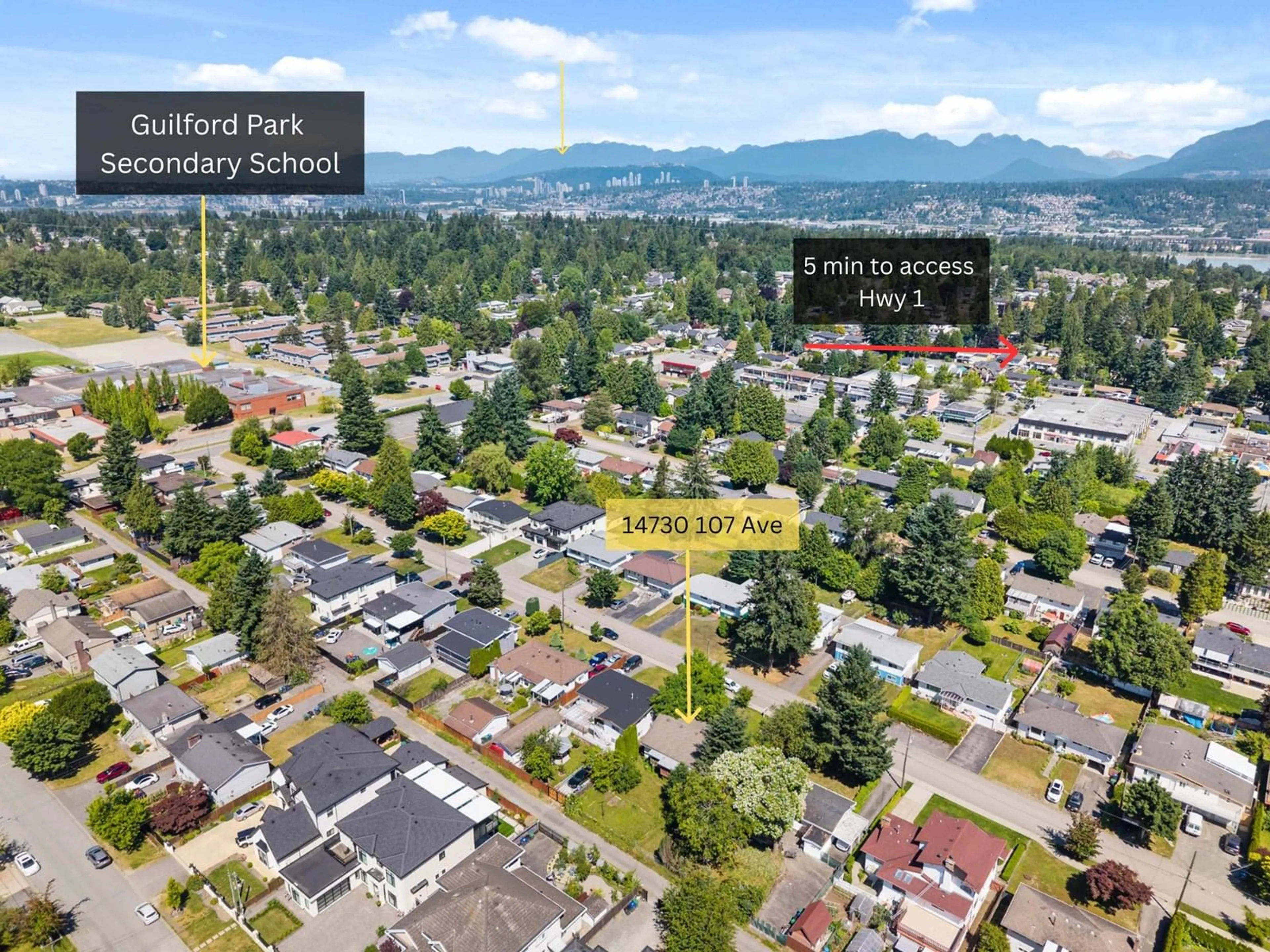 A pic from outside/outdoor area/front of a property/back of a property/a pic from drone, mountain view for 14730 107, Surrey British Columbia V3R1T8