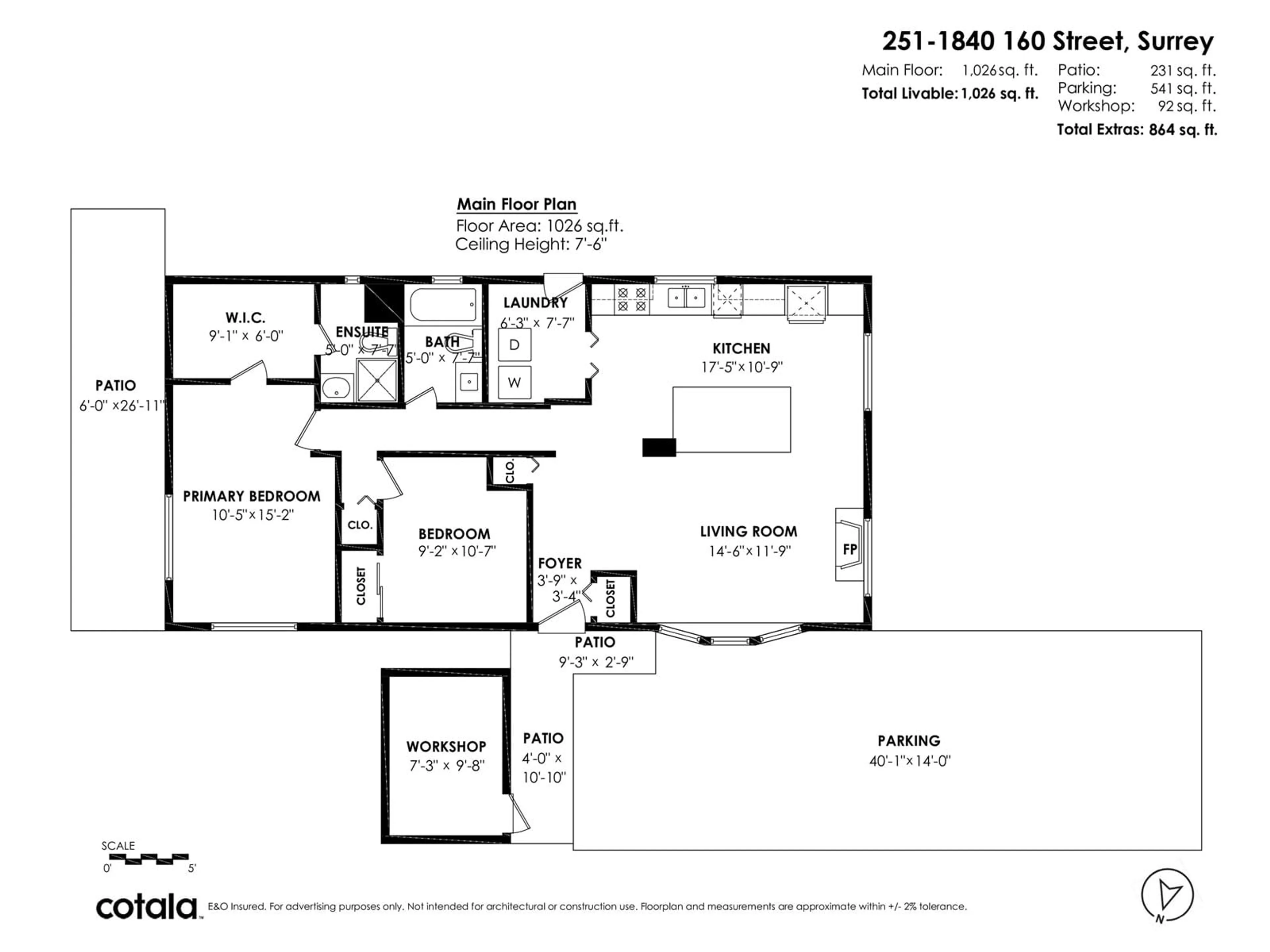 Floor plan for 251 - 1840 160, Surrey British Columbia V4A4X4
