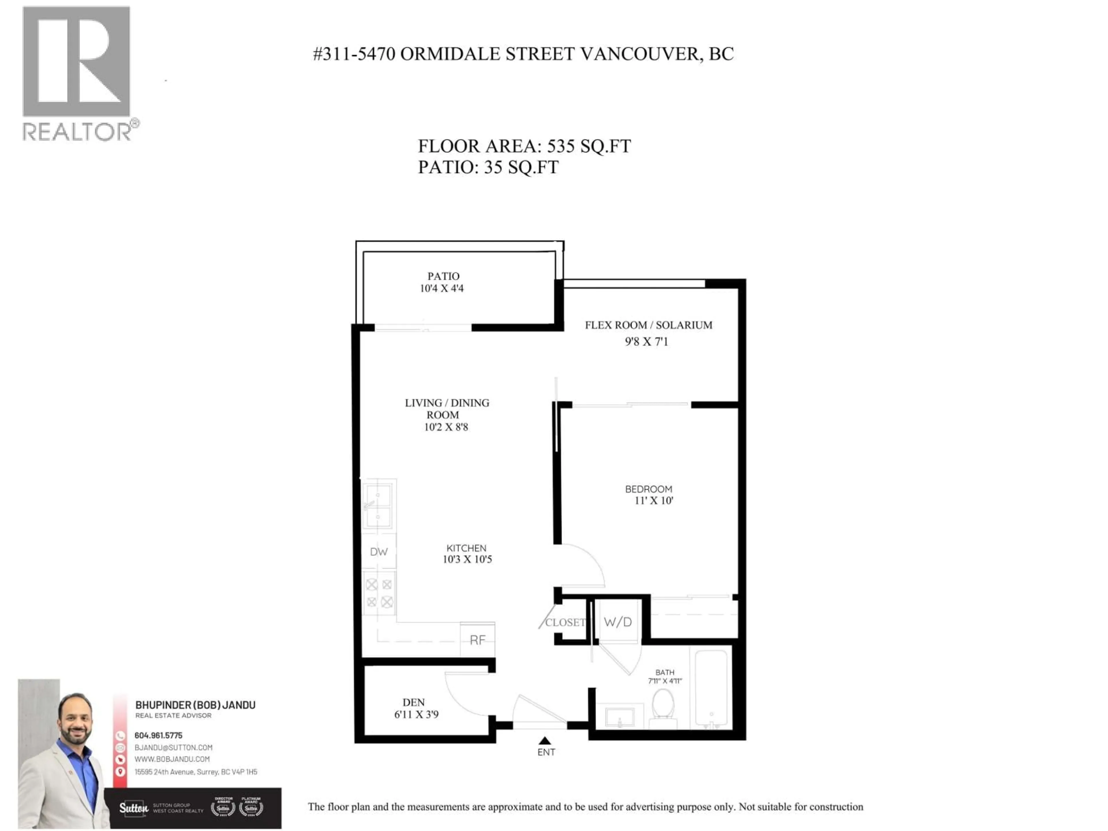 Floor plan for 311 - 5470 ORMIDALE STREET, Vancouver British Columbia V5R0G6