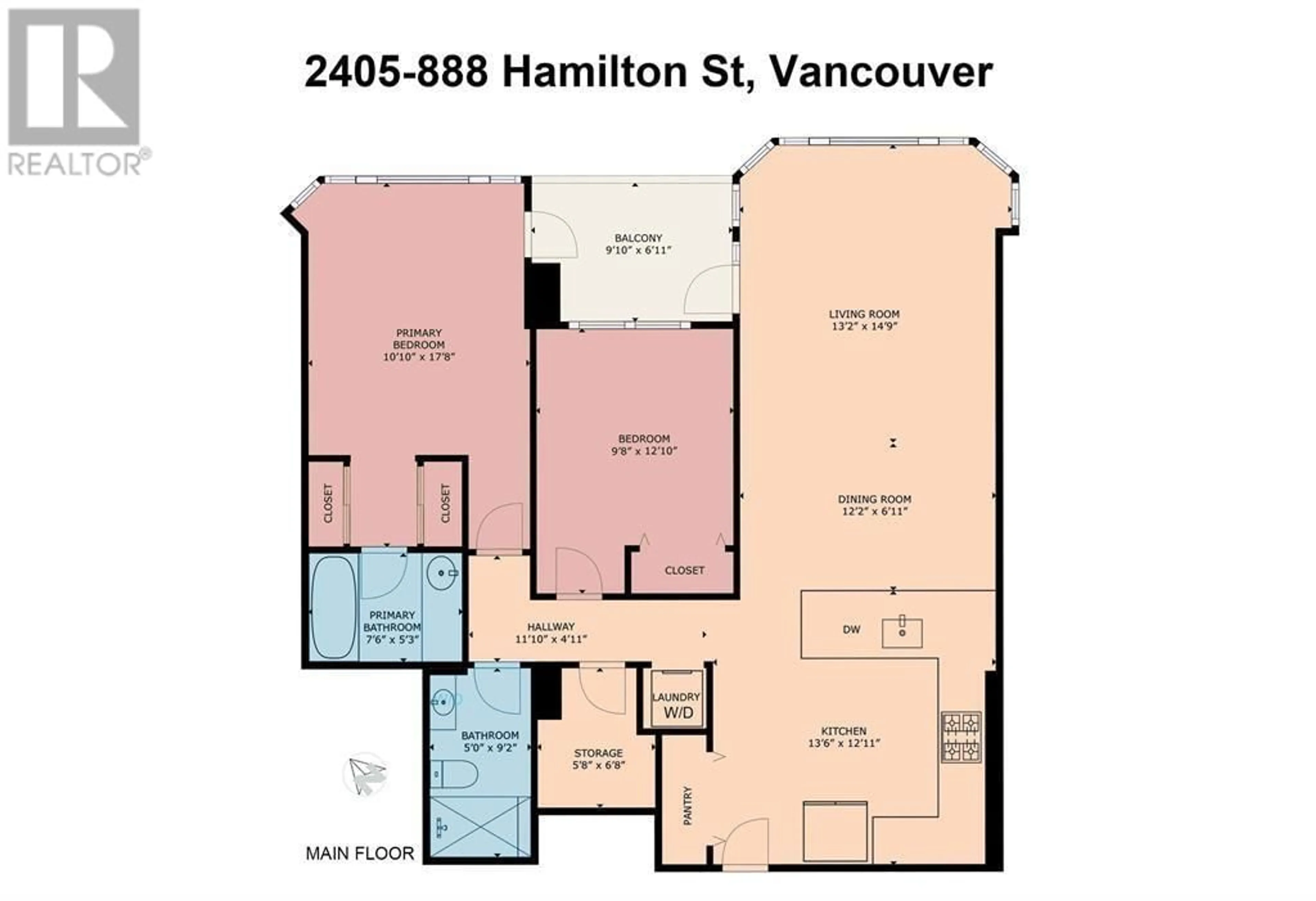 Floor plan for 2405 - 888 HAMILTON STREET, Vancouver British Columbia V6B5W4
