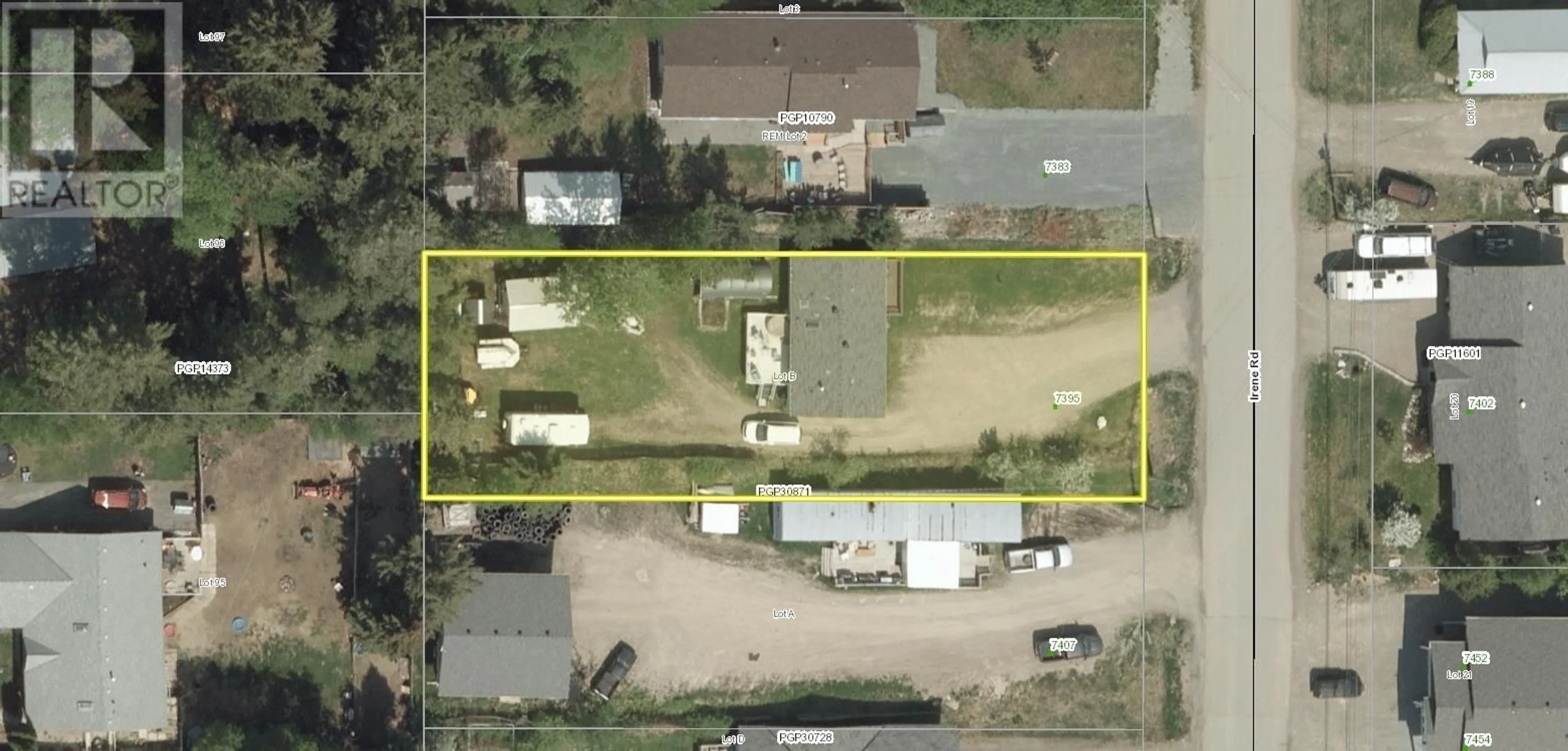 A pic from outside/outdoor area/front of a property/back of a property/a pic from drone, street for 7395 IRENE ROAD, Prince George British Columbia V2N5P3