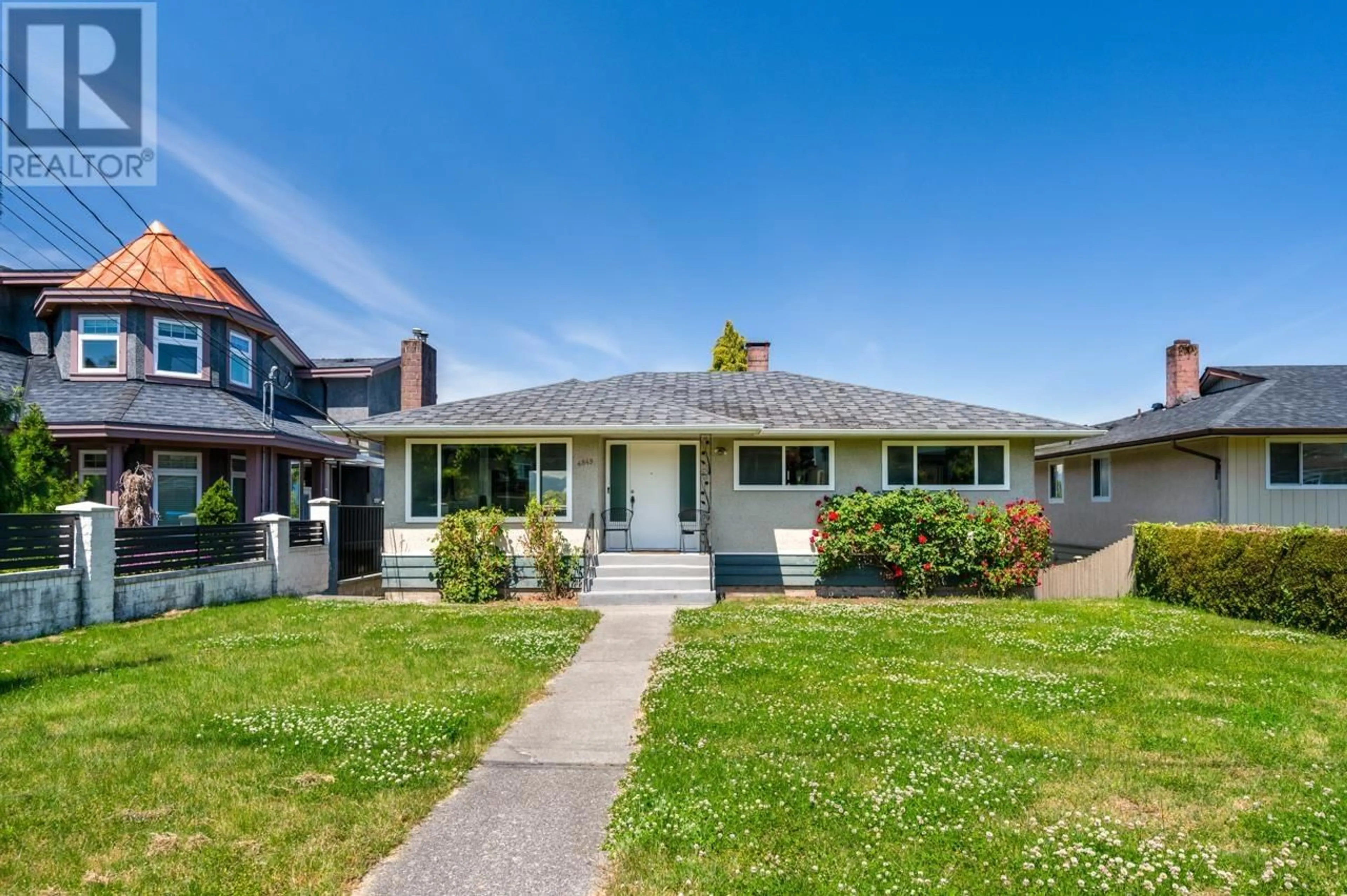 Home with vinyl exterior material, street for 4849 SHEPHERD STREET, Burnaby British Columbia V5H1L6
