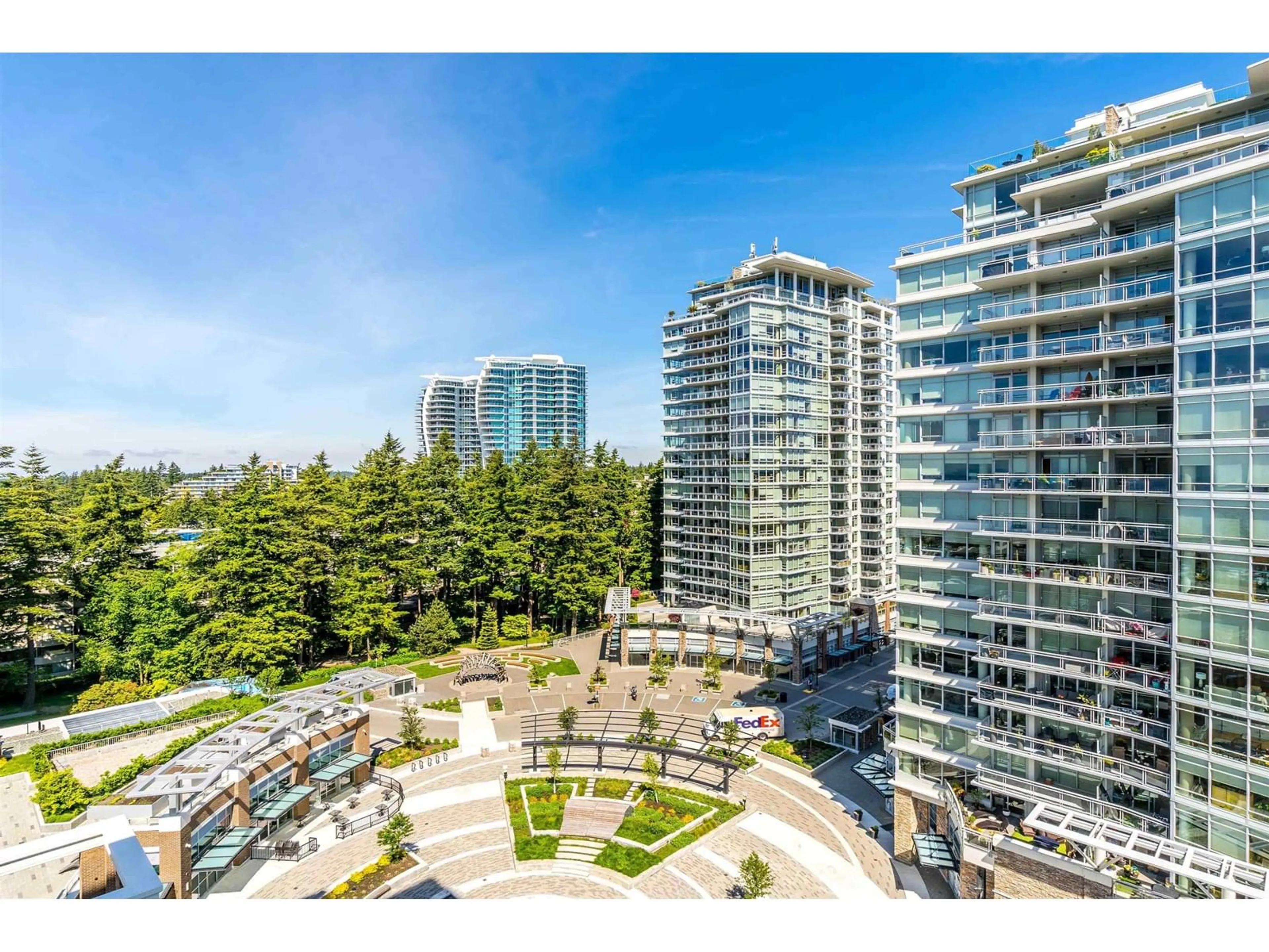 A pic from outside/outdoor area/front of a property/back of a property/a pic from drone, city buildings view from balcony for 1202 - 1441 JOHNSTON, Surrey British Columbia V4B3Z4
