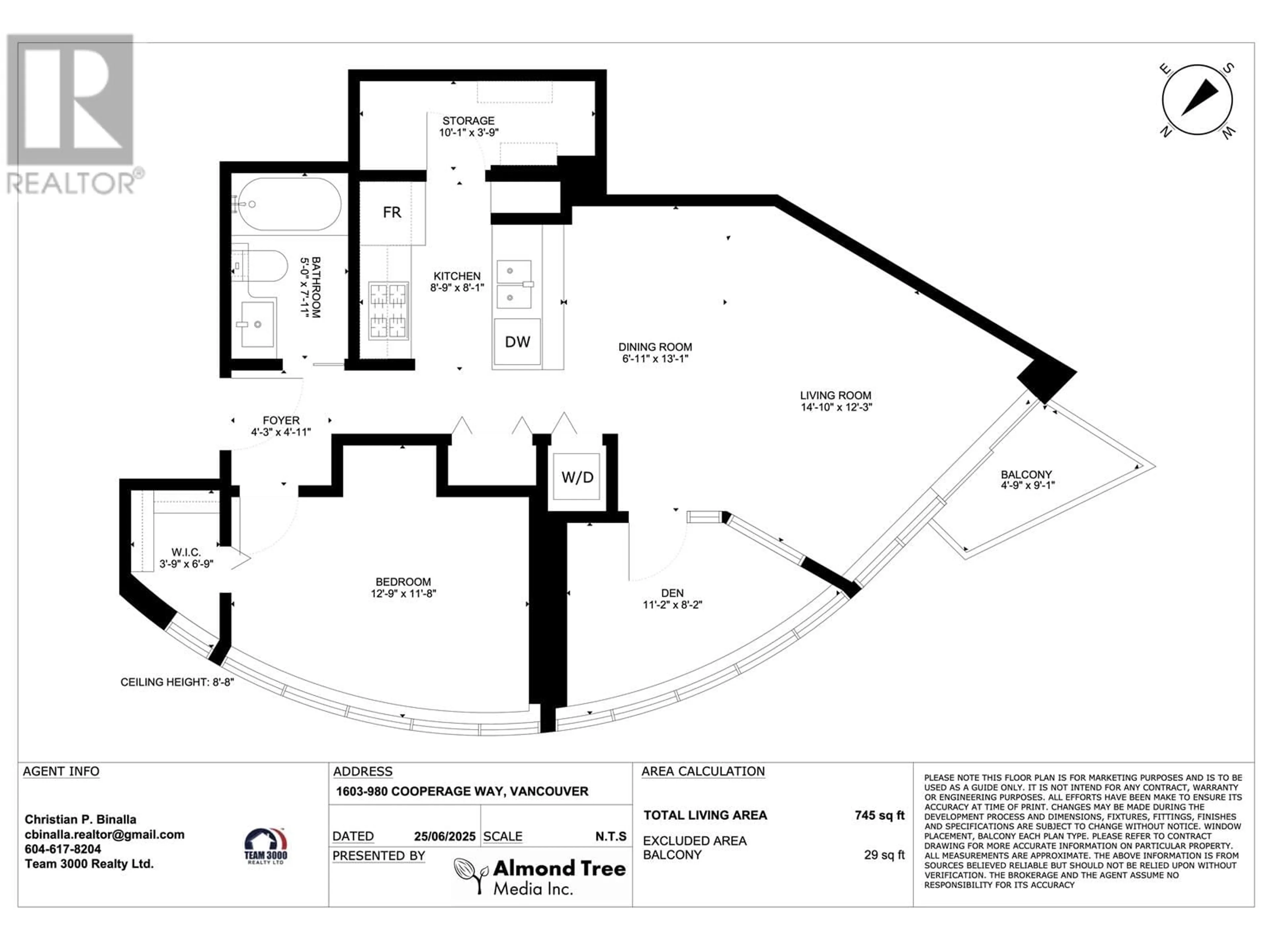 Floor plan for 1603 - 980 COOPERAGE WAY WAY, Vancouver British Columbia V6B0C3