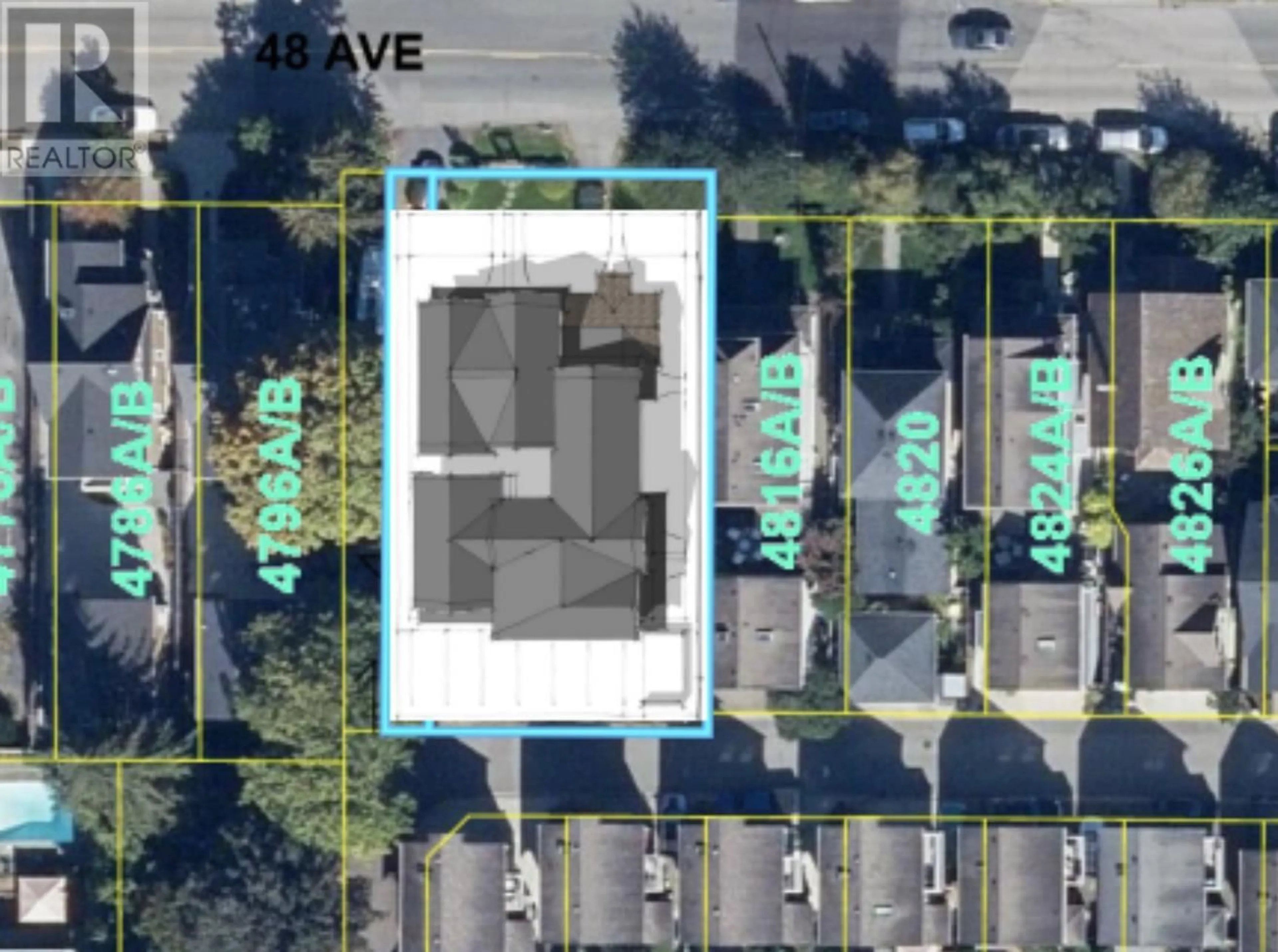 A pic from outside/outdoor area/front of a property/back of a property/a pic from drone, street for 4806 48 AVENUE, Ladner British Columbia V4K1V1