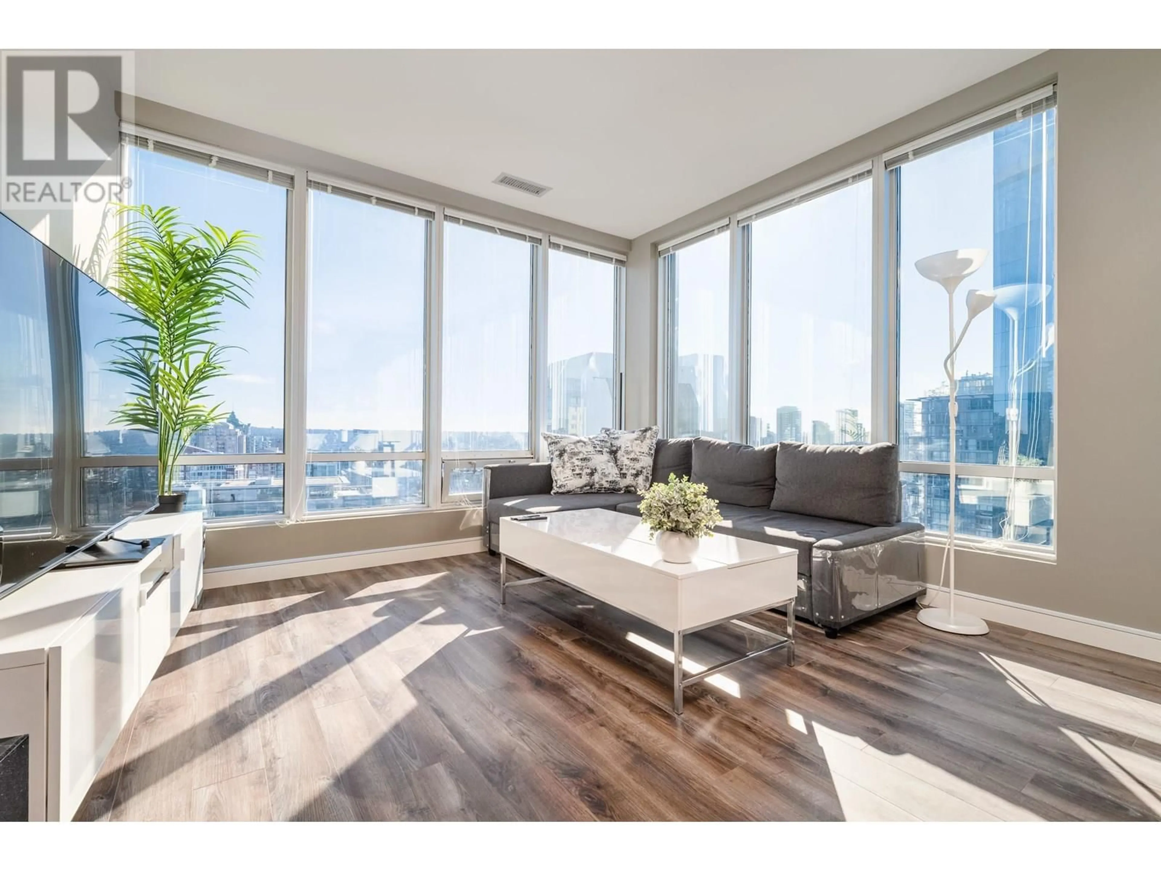 Living room with furniture, wood/laminate floor for 1901 - 989 NELSON STREET, Vancouver British Columbia V6Z2S1