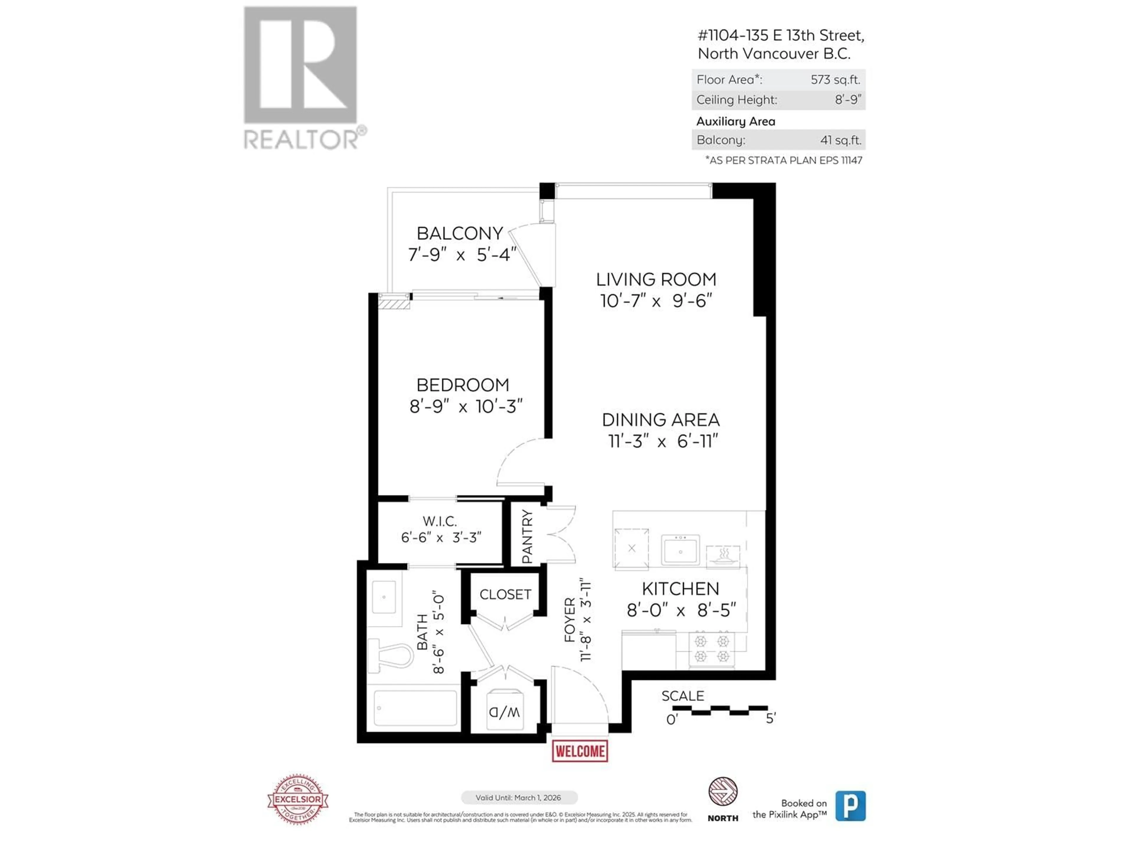 Floor plan for 1104 - 135 13TH STREET, North Vancouver British Columbia V7L0J8
