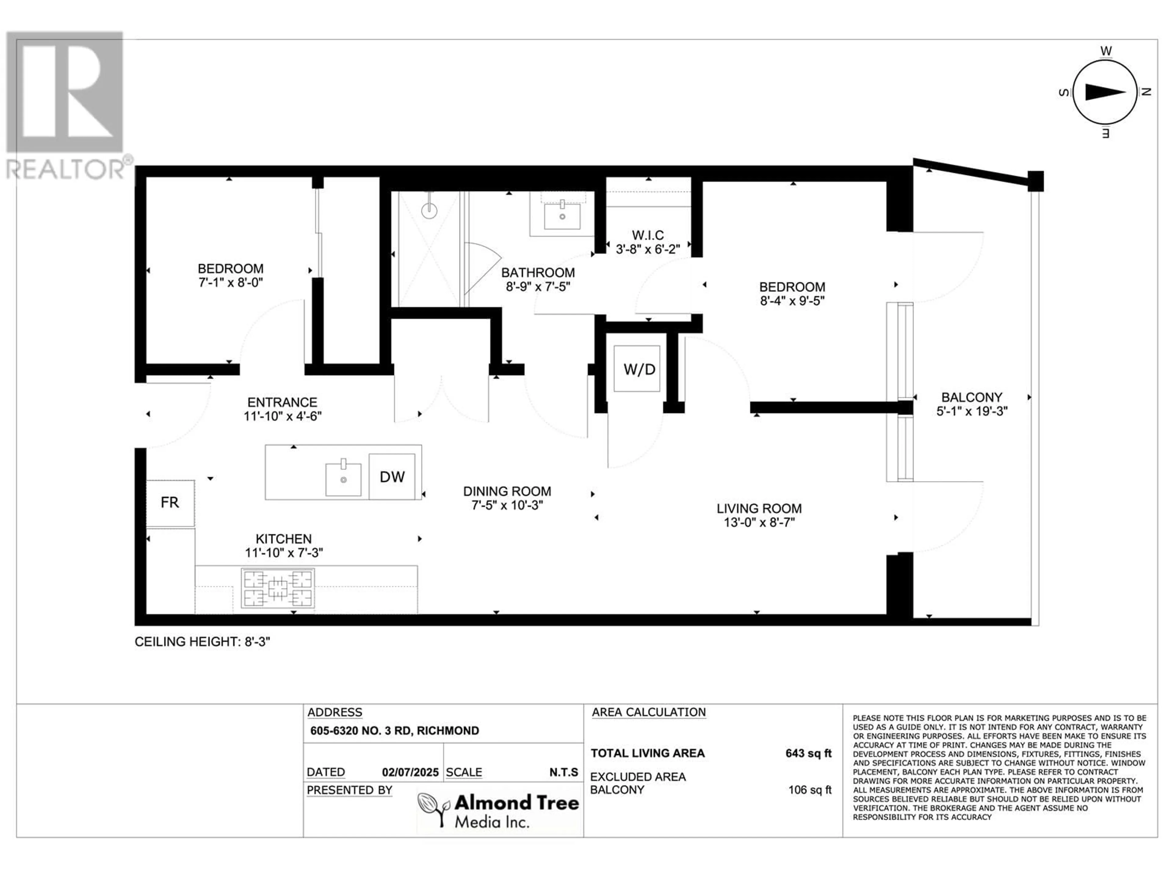 Floor plan for 605 - 6320 NO. 3 ROAD, Richmond British Columbia V6Y0L5
