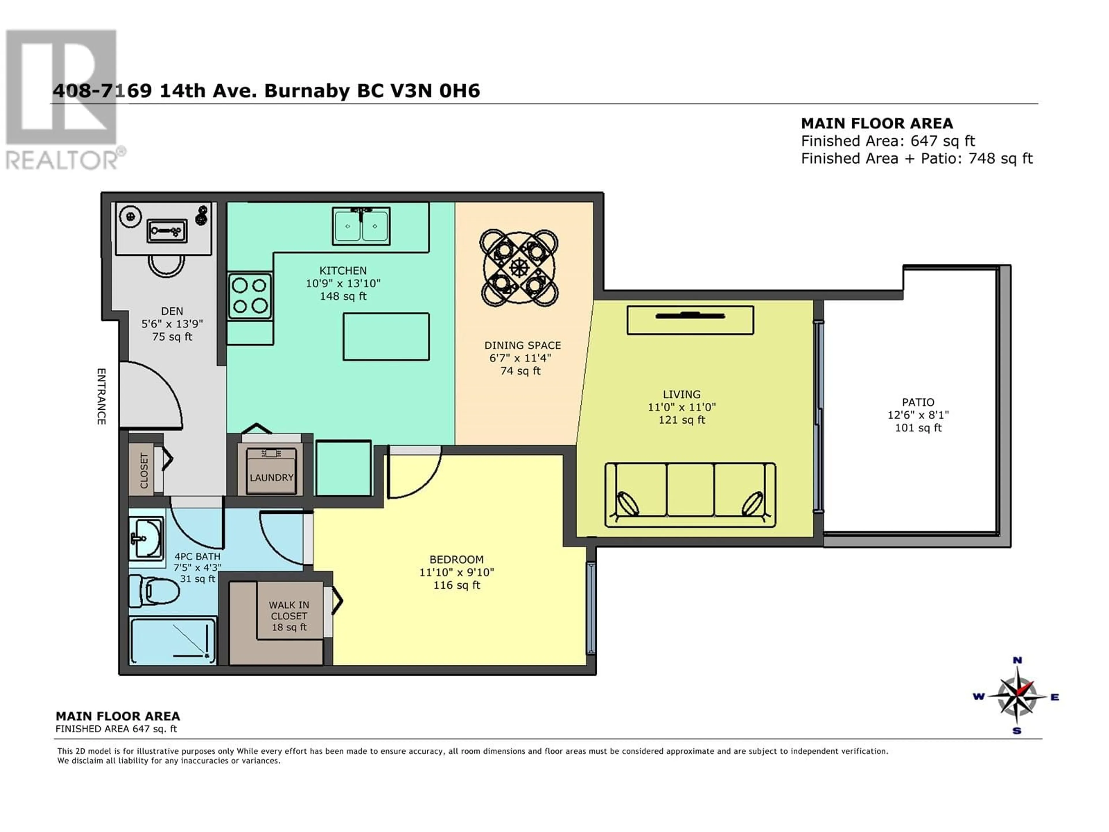 Floor plan for 408 - 7169 14TH AVENUE, Burnaby British Columbia V3N0H6