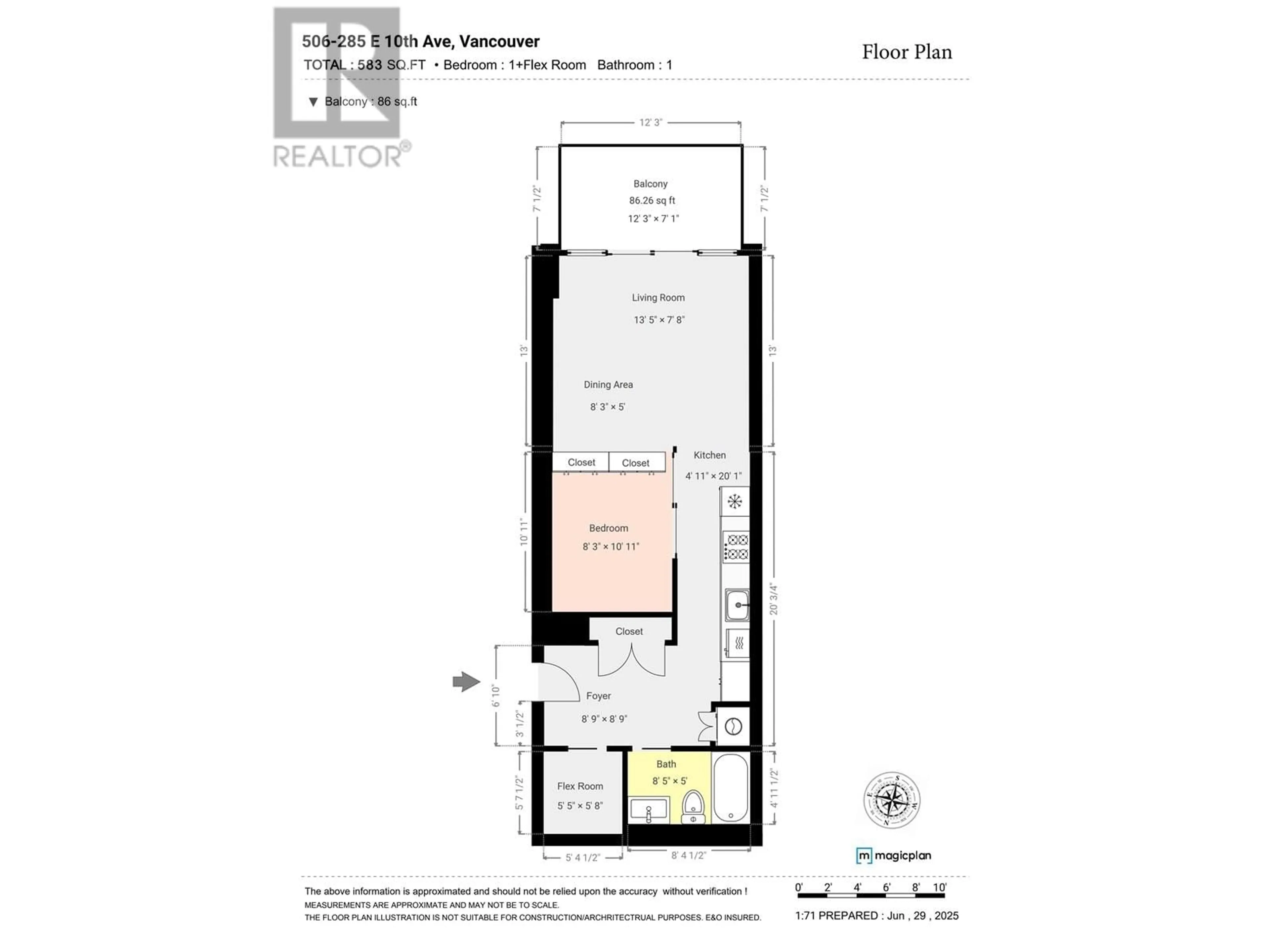 Floor plan for 506 - 285 10TH AVENUE, Vancouver British Columbia V5T0H6