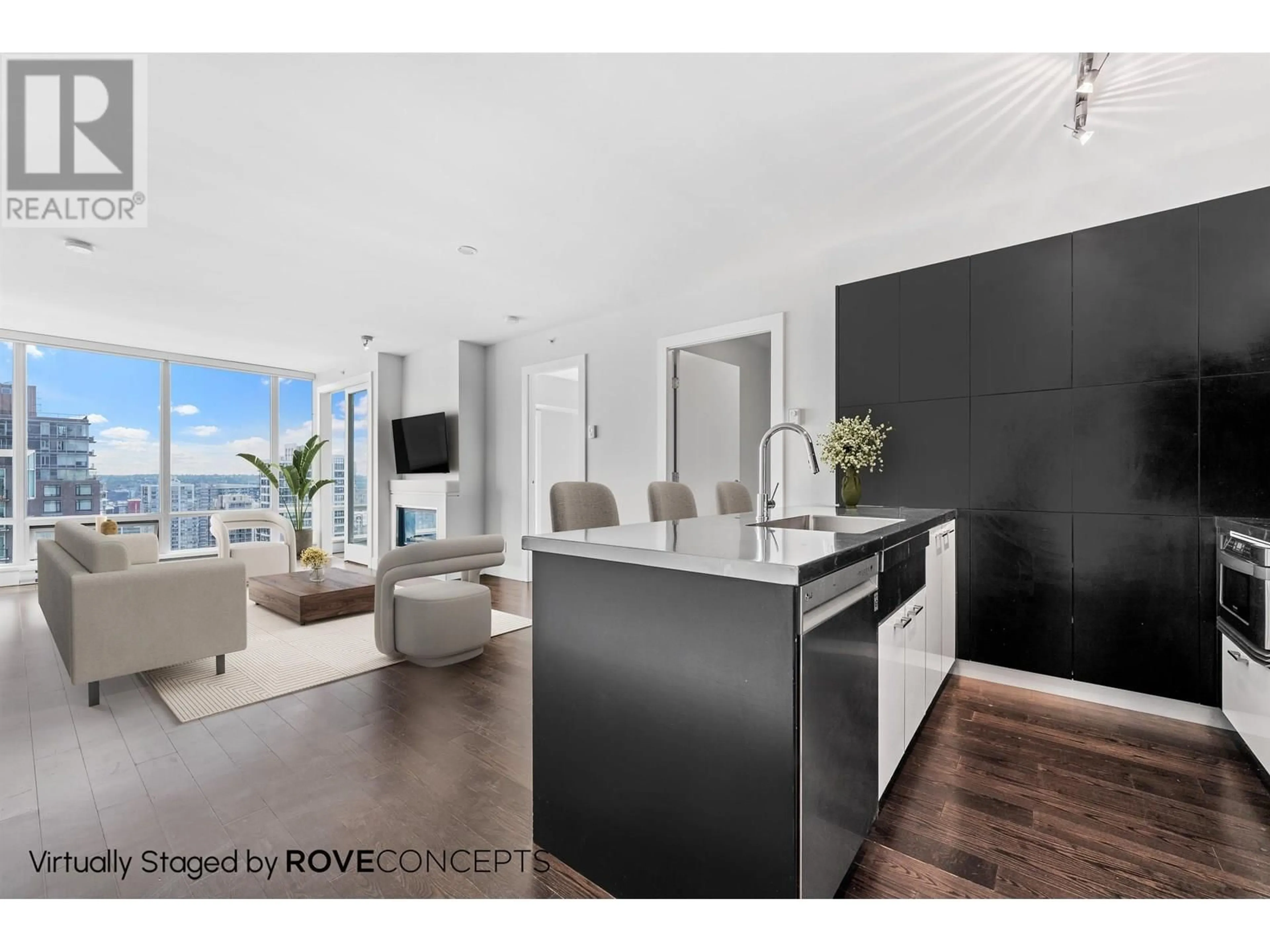 Open concept kitchen, wood/laminate floor for 2703 - 535 SMITHE STREET, Vancouver British Columbia V6B0H2