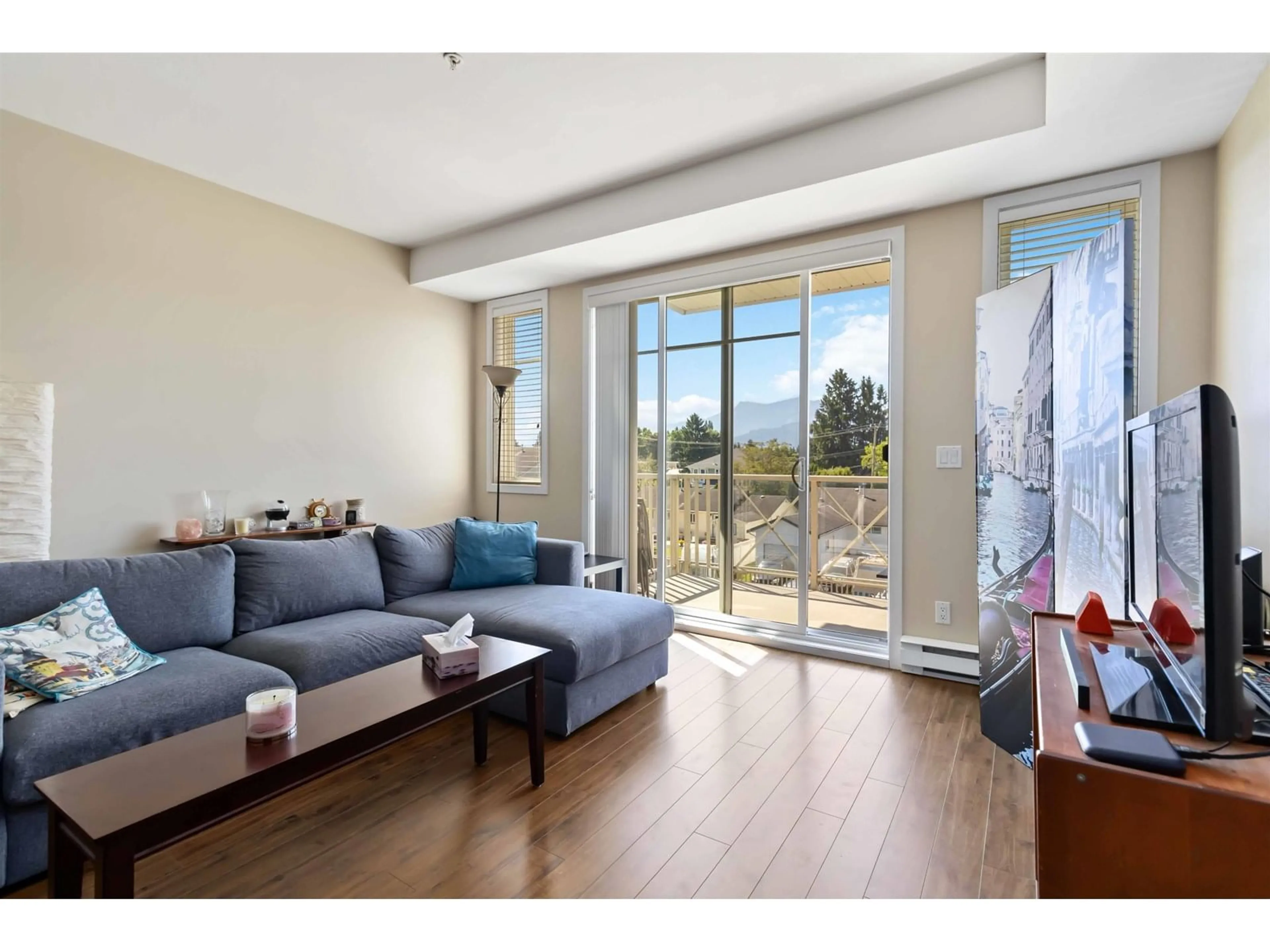 Living room with furniture, wood/laminate floor for 210 - 46262 FIRST AVENUE, Chilliwack British Columbia V2P0C3