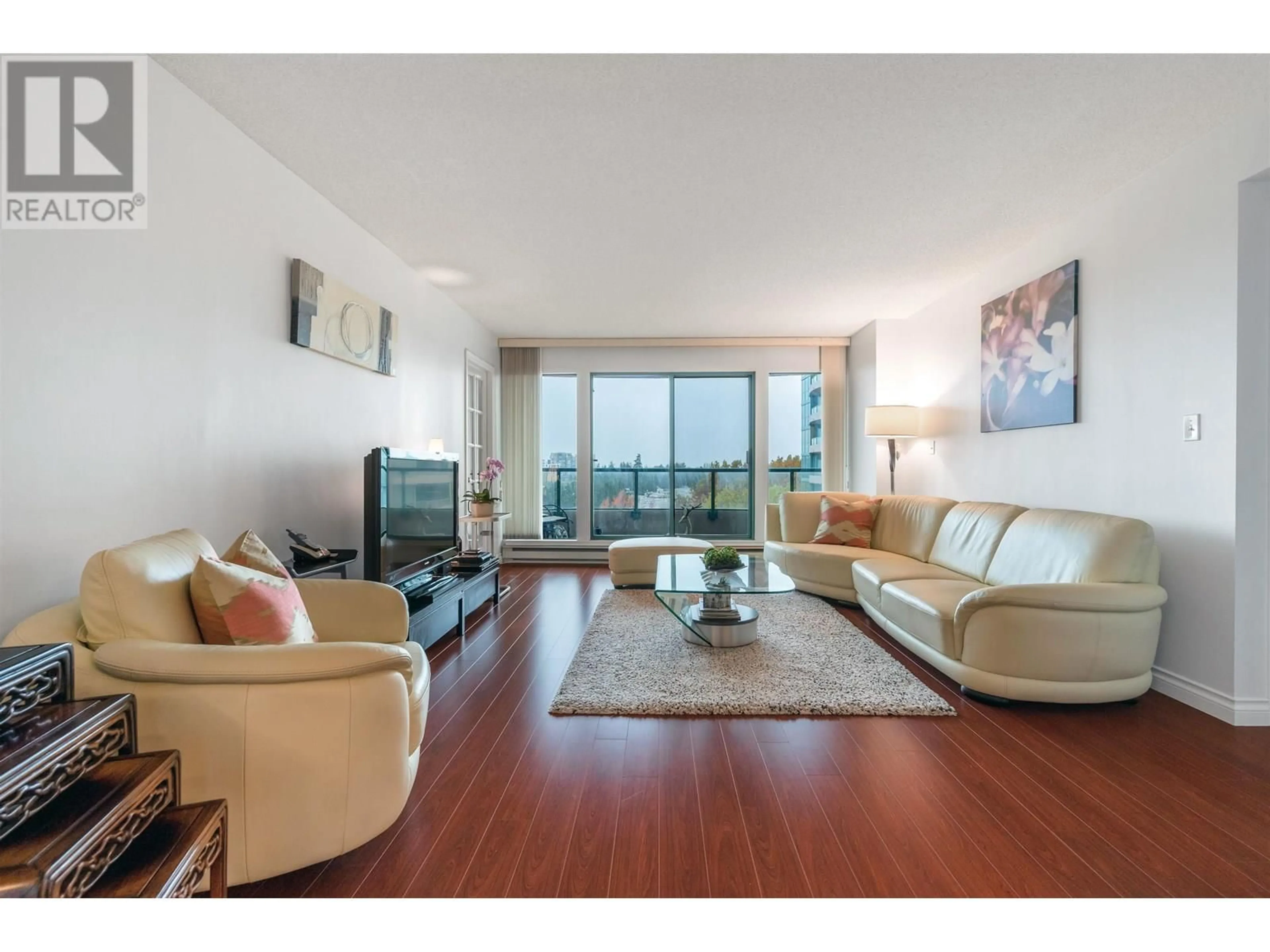 Living room with furniture, wood/laminate floor for 902 - 8831 LANSDOWNE ROAD, Richmond British Columbia V6X3T5