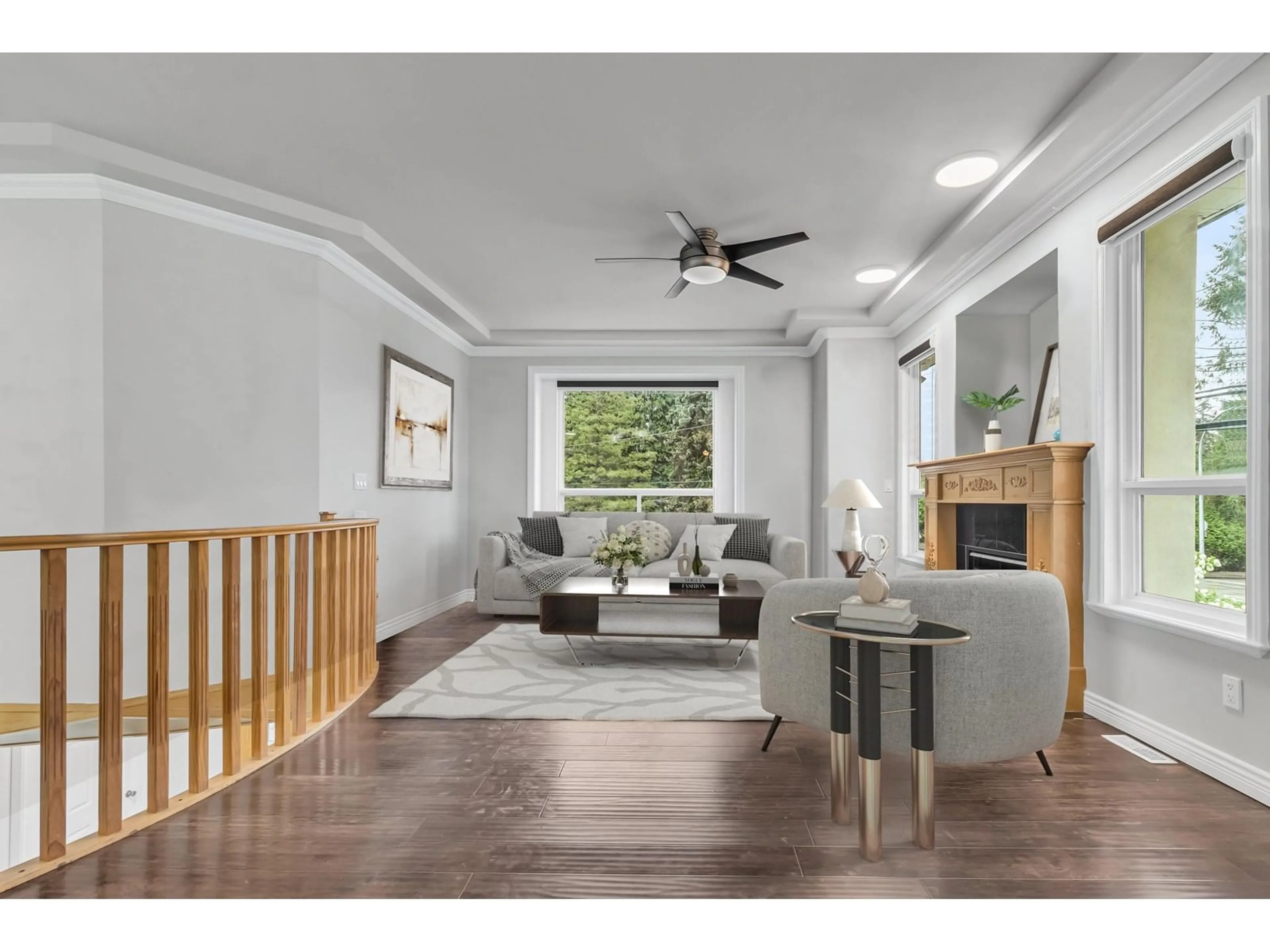 Living room with furniture, wood/laminate floor for 13015 68, Surrey British Columbia V3W2E5