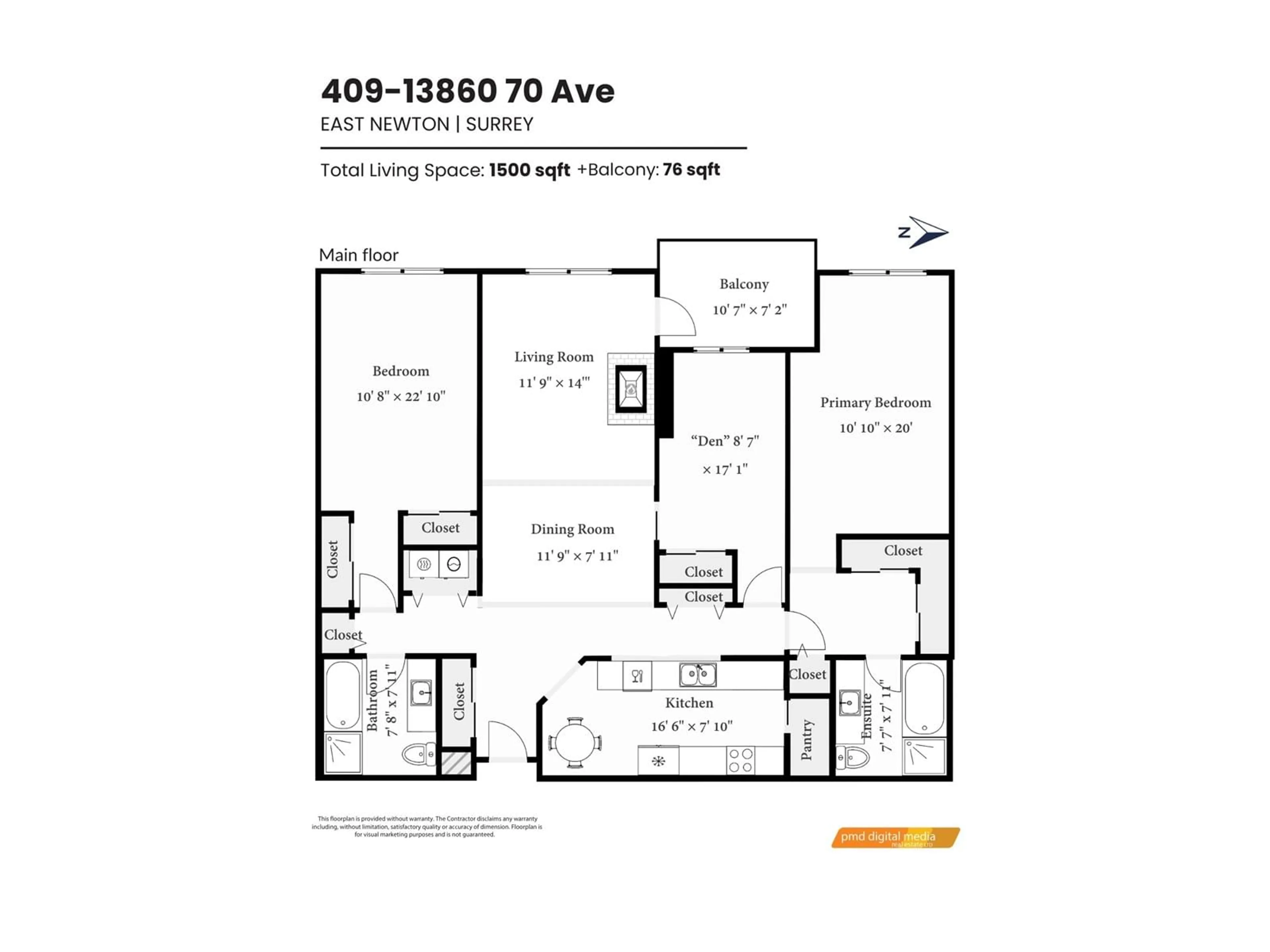 Floor plan for 409 - 13860 70, Surrey British Columbia V3W0S1