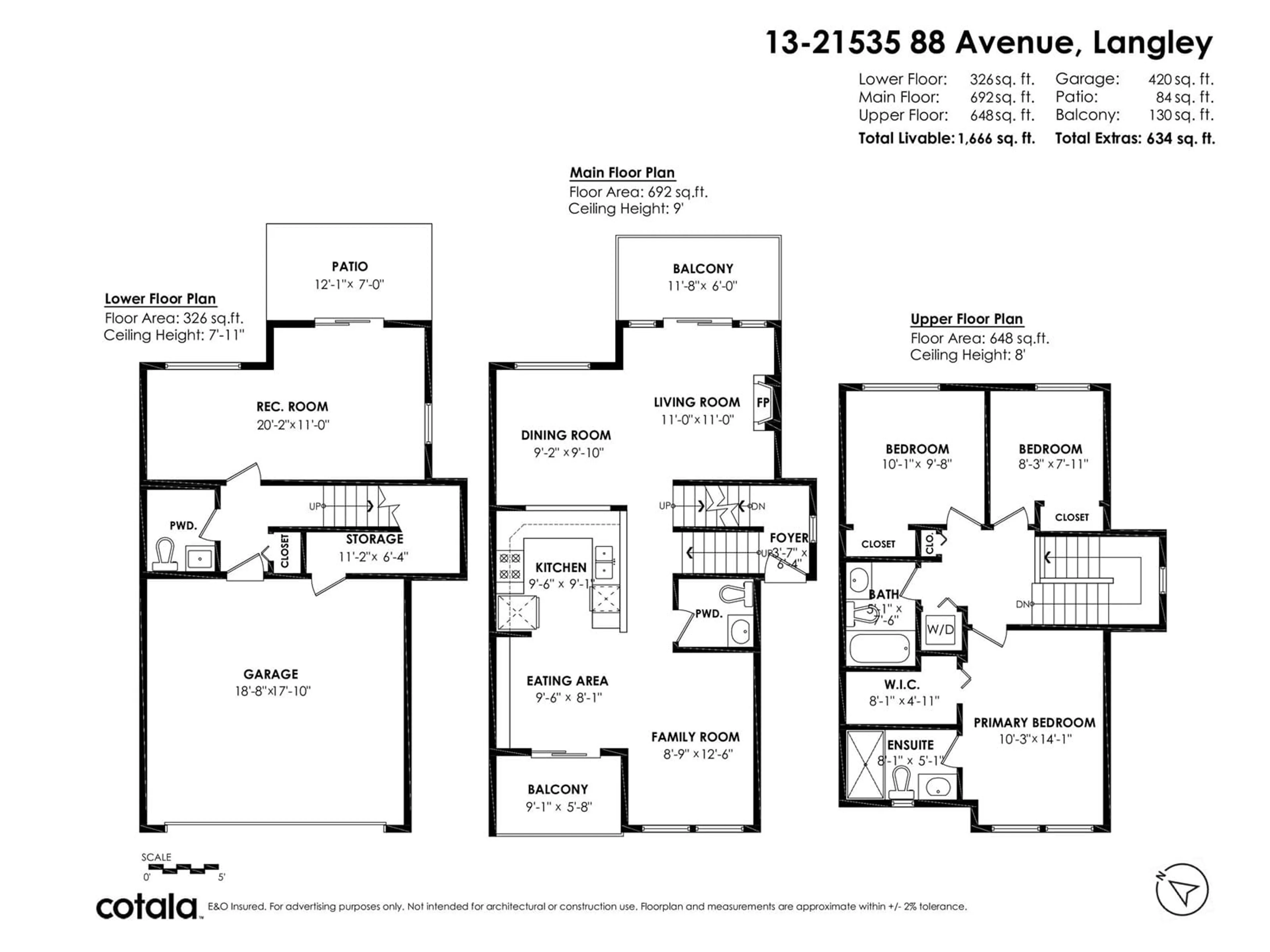 Floor plan for 13 - 21535 88, Langley British Columbia V1M4E5