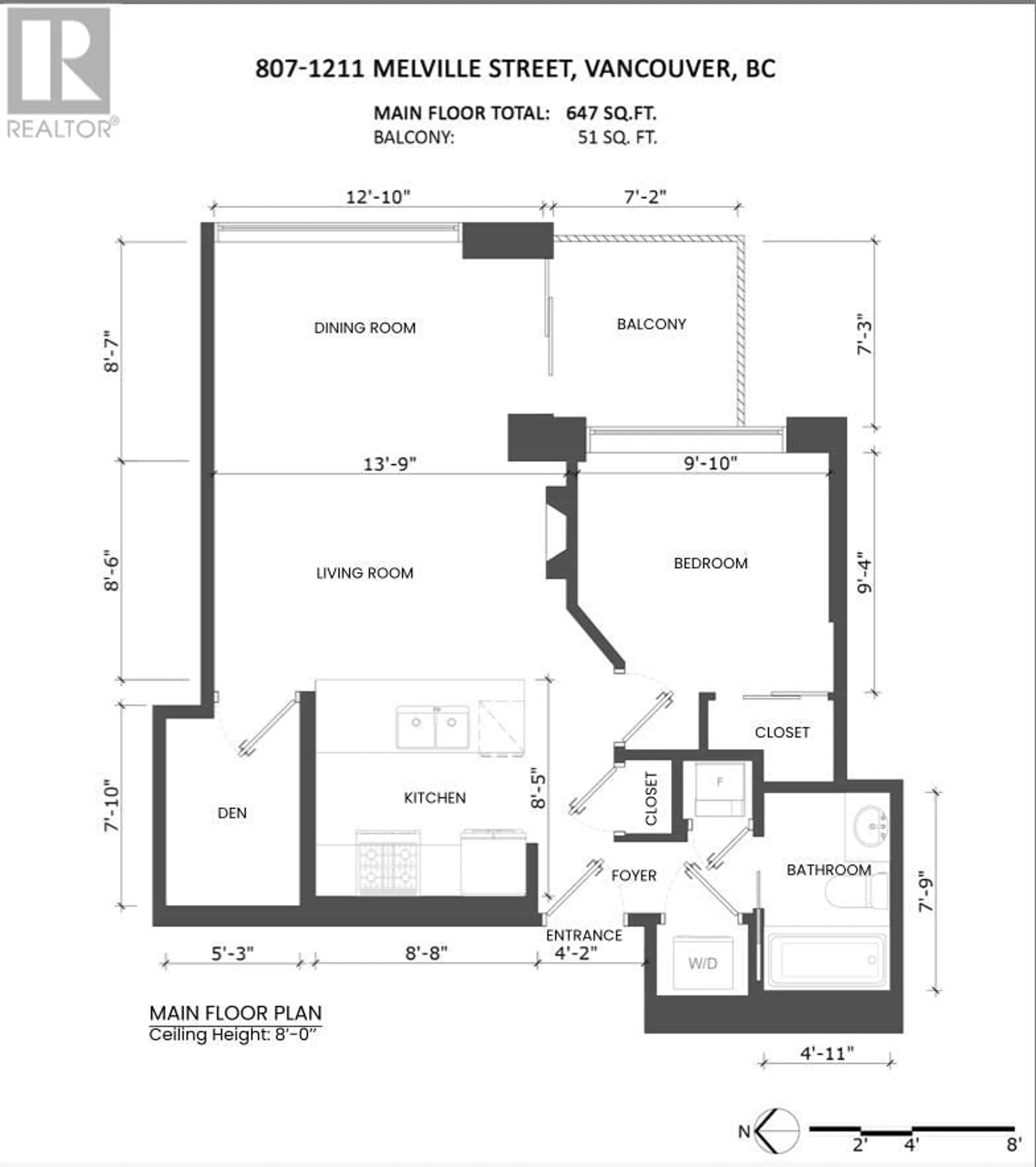 Floor plan for 807 - 1211 MELVILLE STREET, Vancouver British Columbia V6E0A7