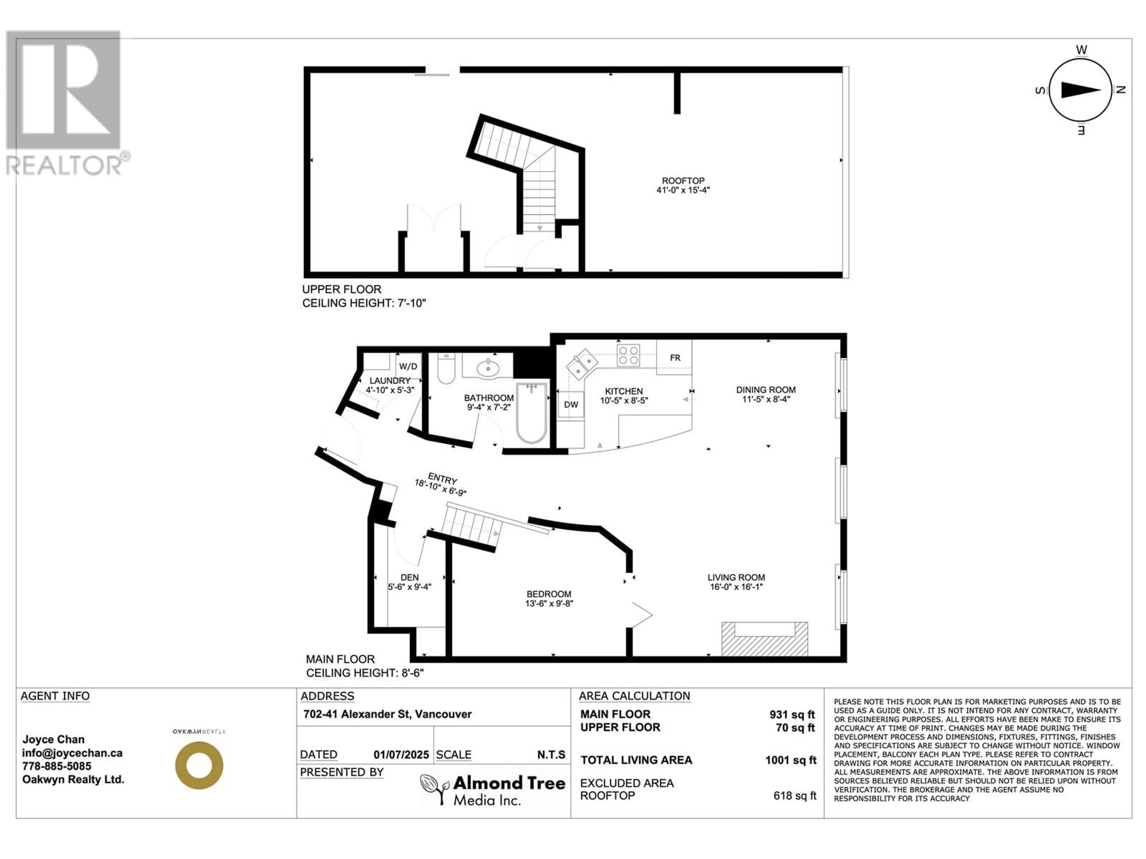 Floor plan for 702 - 41 ALEXANDER STREET, Vancouver British Columbia V6A1B2