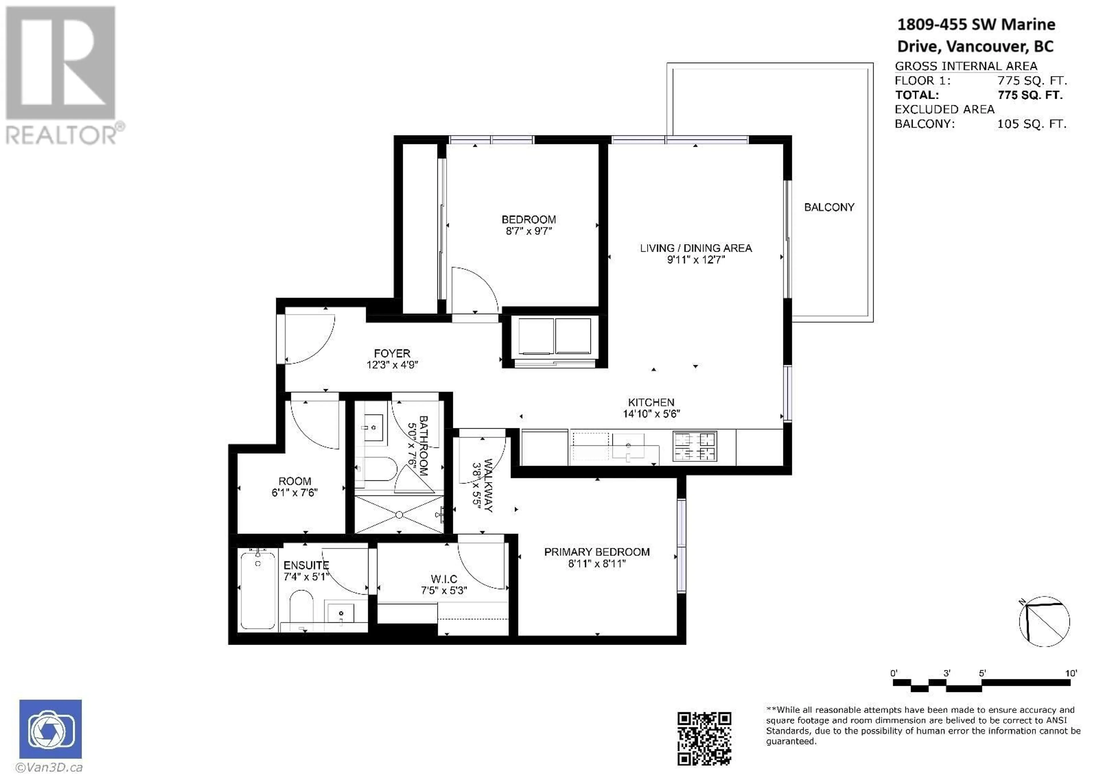 Floor plan for 1809 - 455 MARINE DRIVE, Vancouver British Columbia V5X0H3