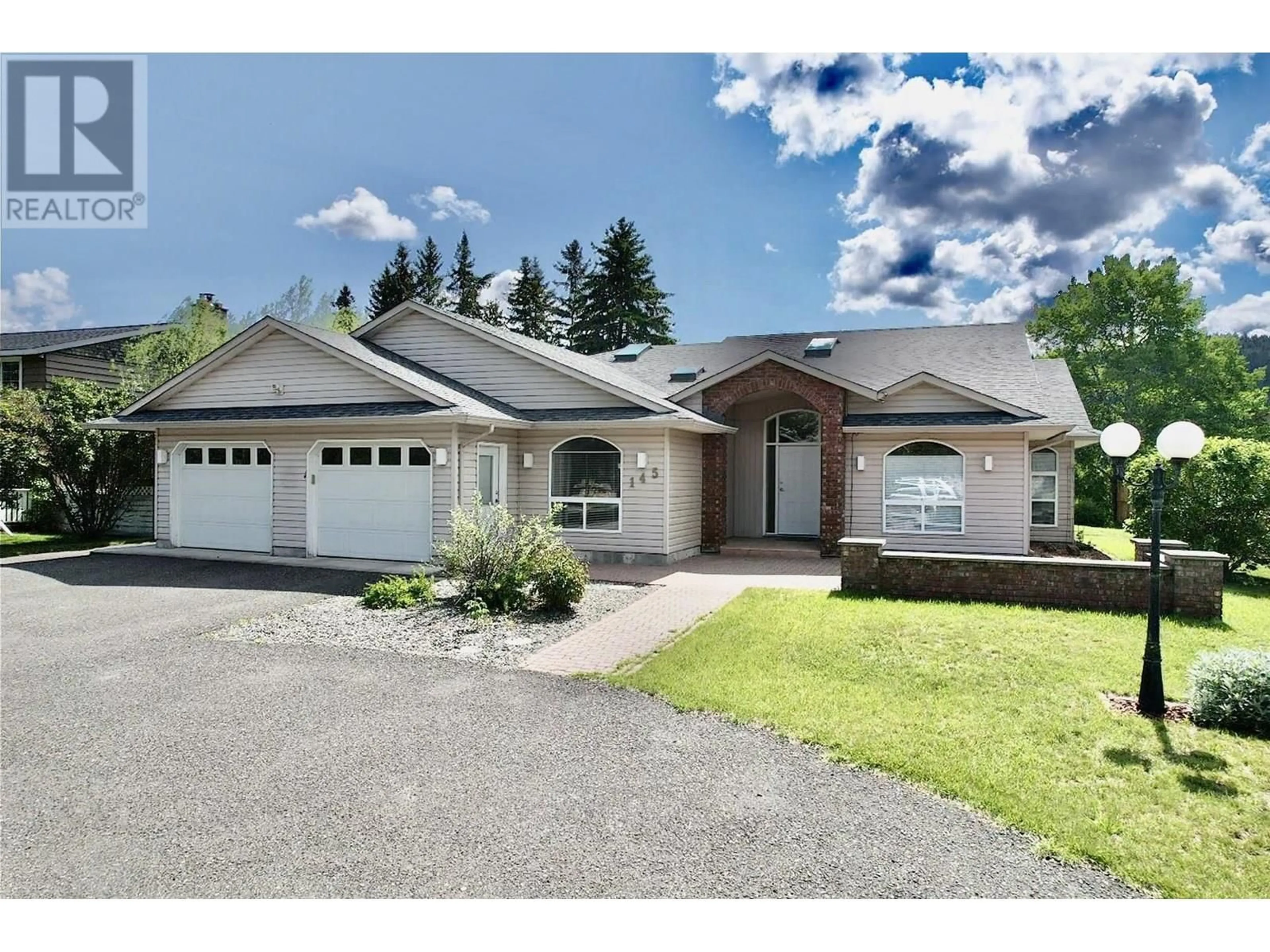 Home with vinyl exterior material, street for 145 EVERGREEN CRESCENT, 100 Mile House British Columbia V0K2E0