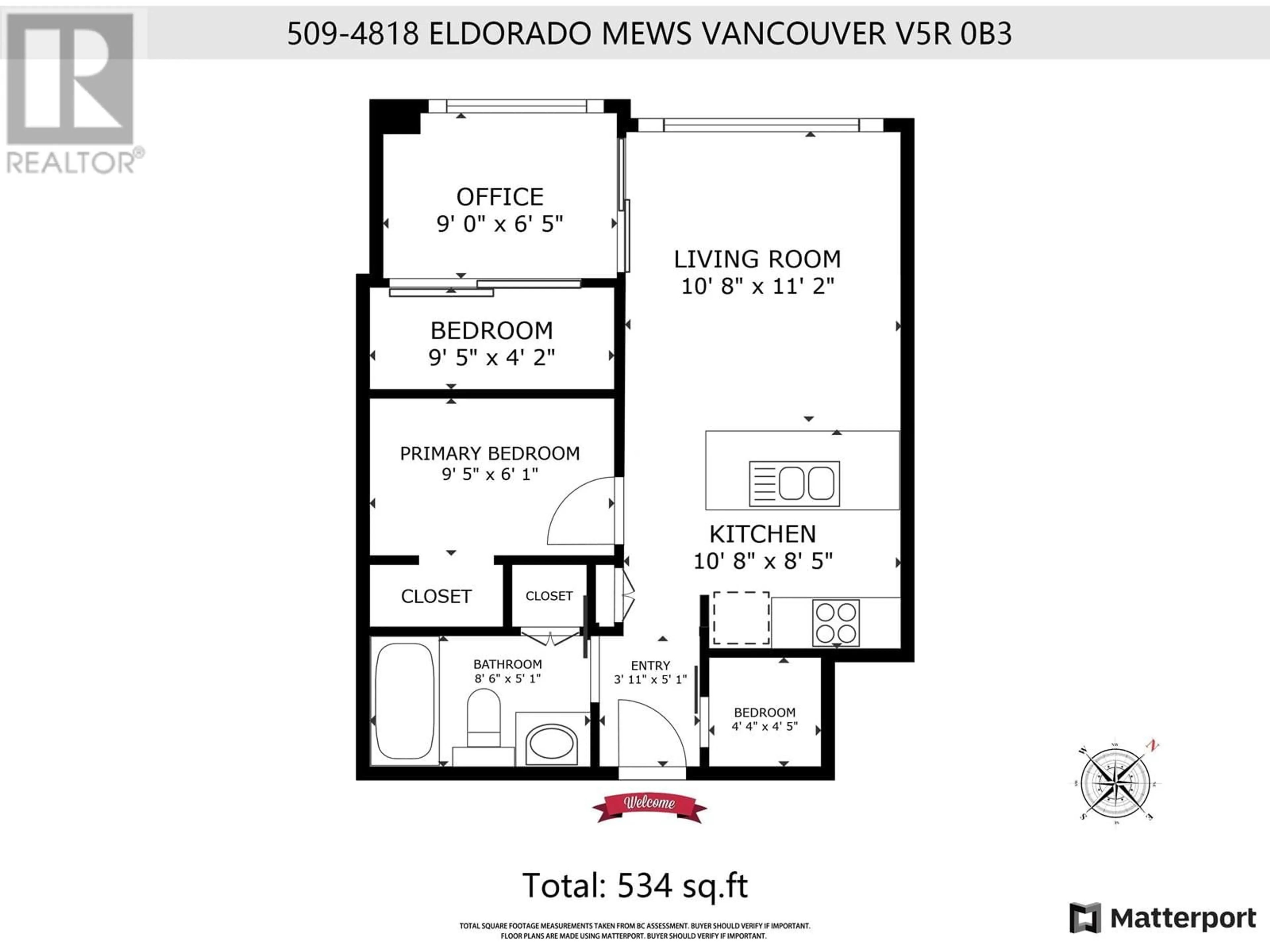Floor plan for 509 - 4818 ELDORADO MEWS, Vancouver British Columbia V5R0B3