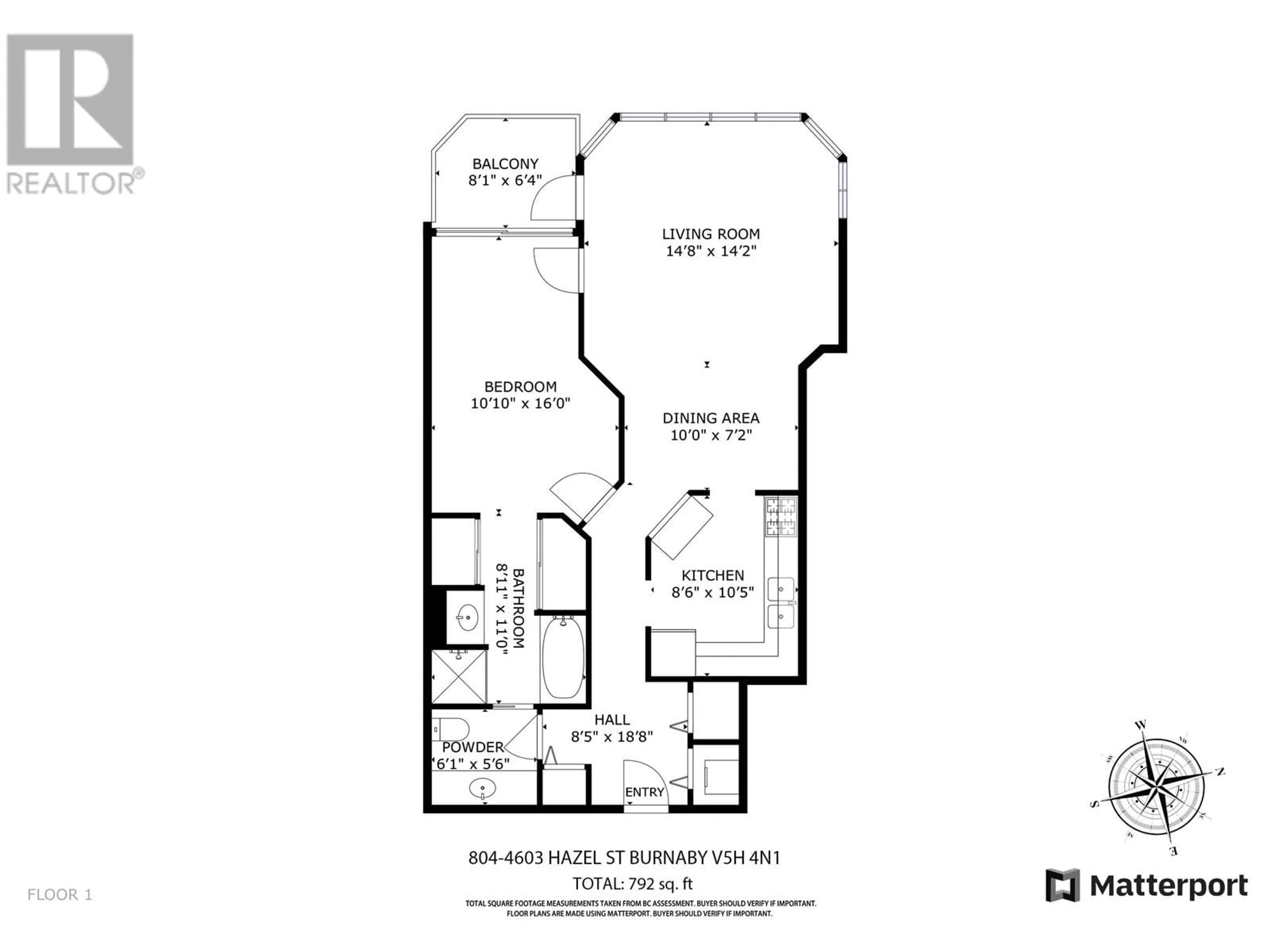Floor plan for 804 - 4603 HAZEL STREET, Burnaby British Columbia V5H4N1