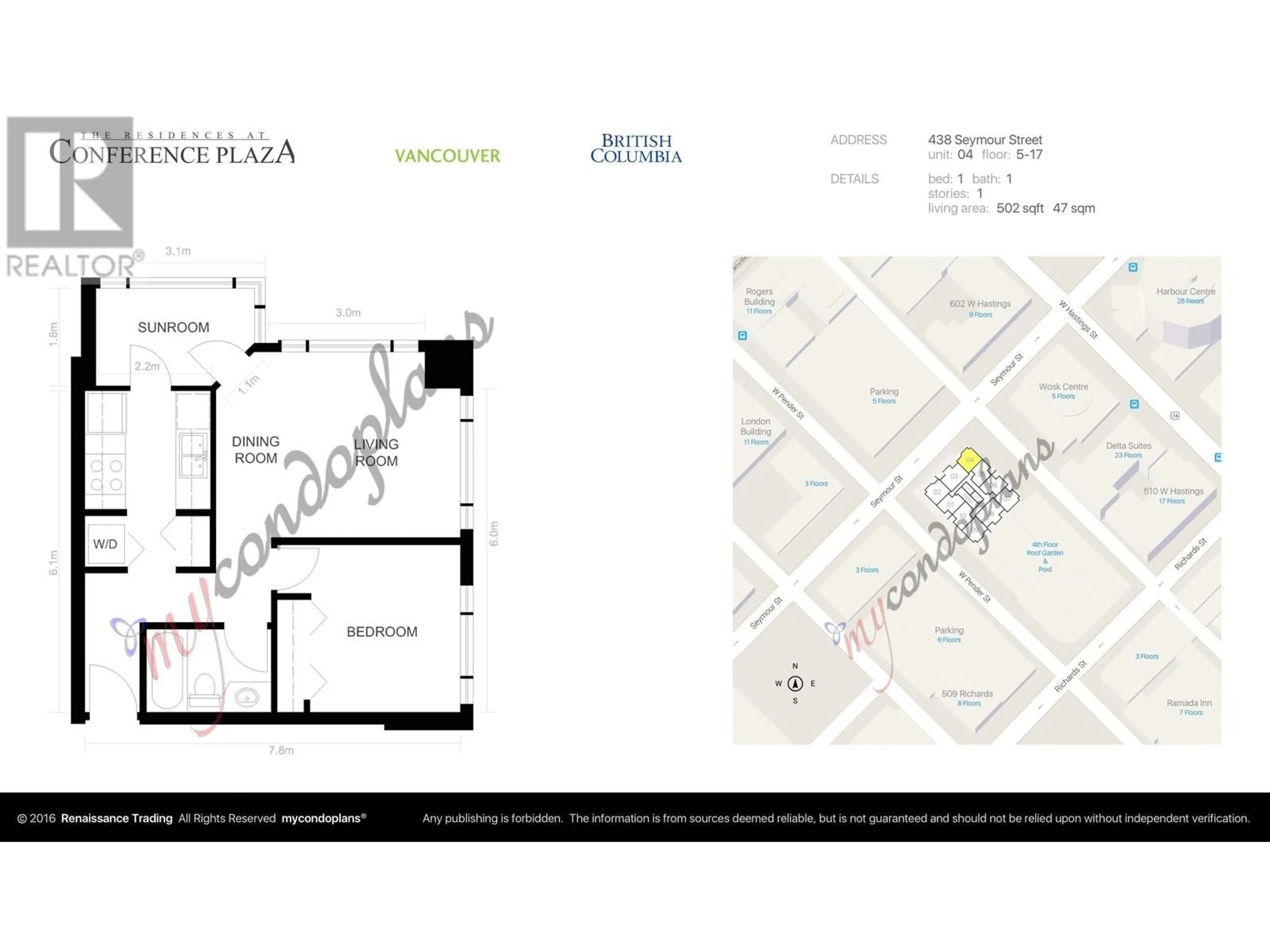 Floor plan for 1604 - 438 SEYMOUR STREET, Vancouver British Columbia V6B6H4