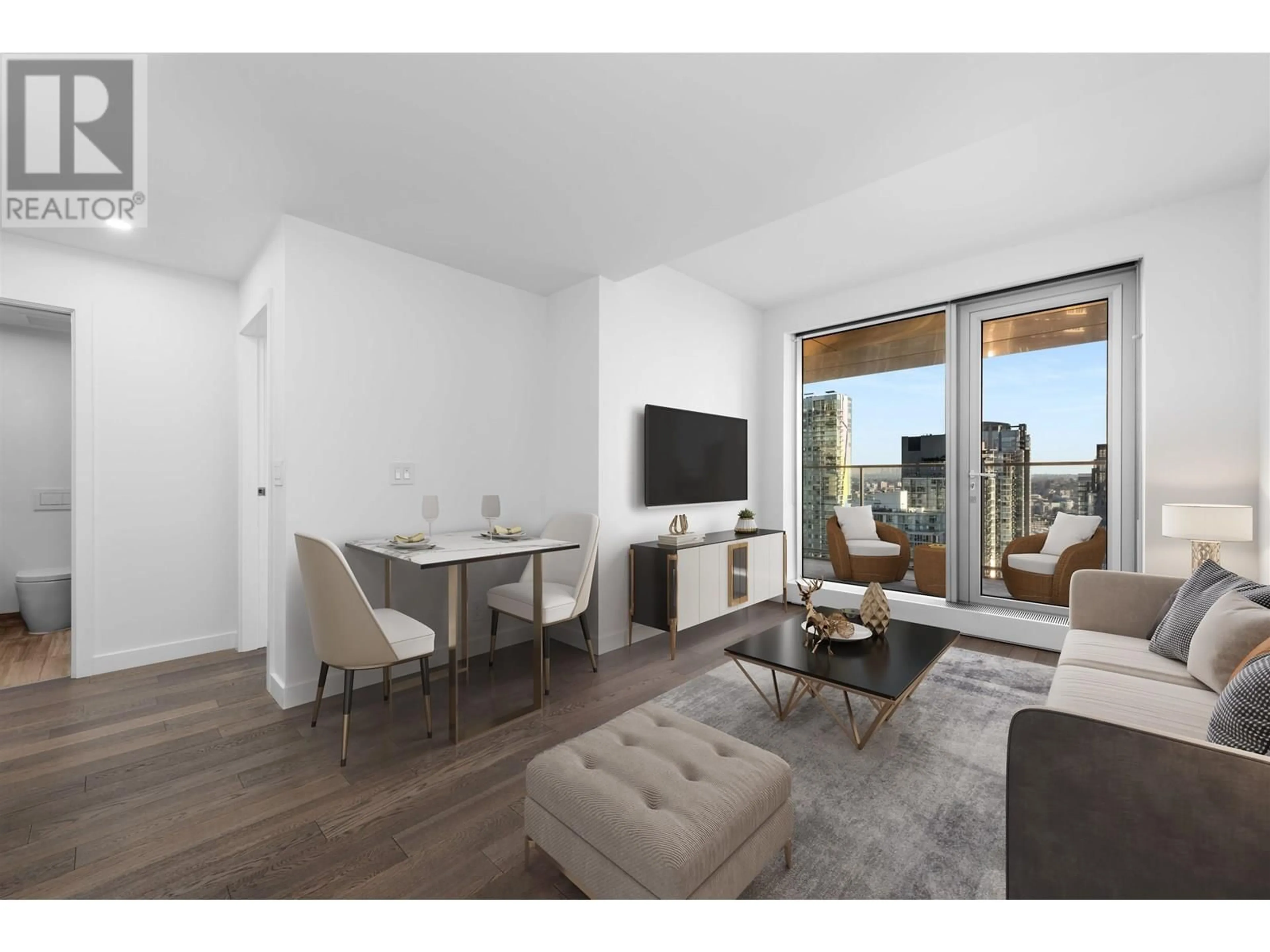 Living room with furniture, wood/laminate floor for 3209 - 1480 HOWE STREET, Vancouver British Columbia V6Z0G5