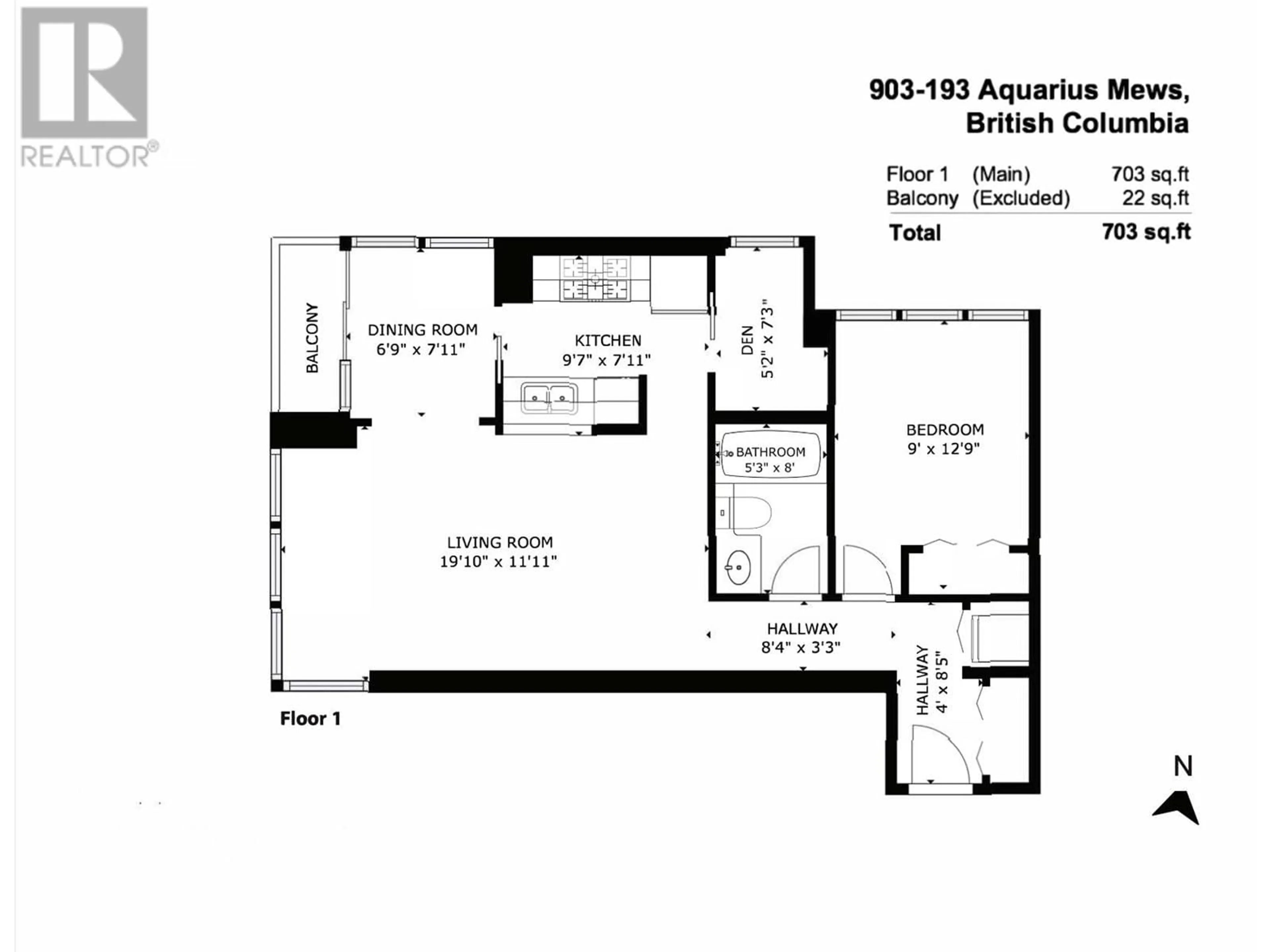 Floor plan for 903 - 193 AQUARIUS MEWS, Vancouver British Columbia V6Z2Z2