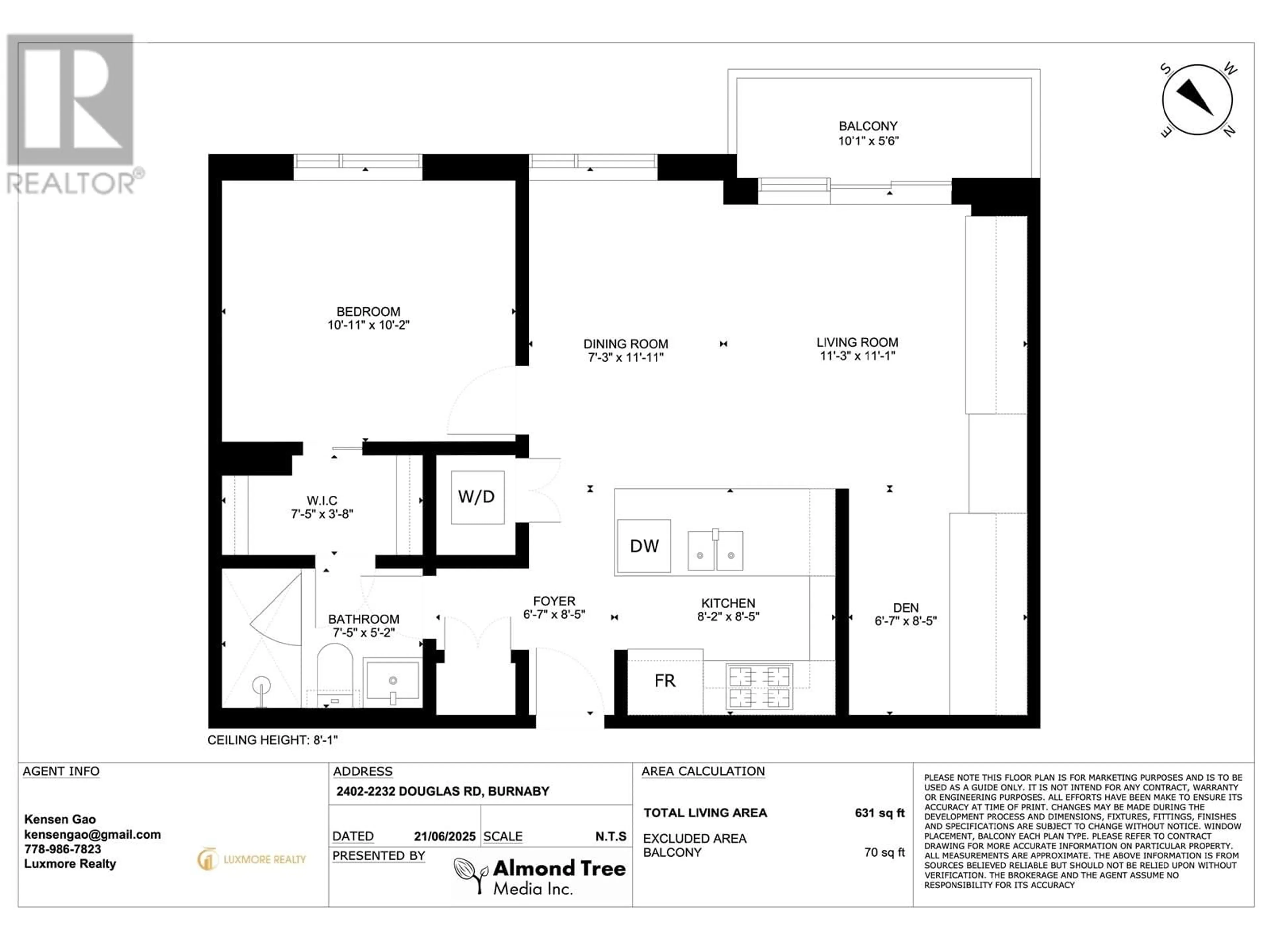 Floor plan for 2402 - 2232 DOUGLAS ROAD, Burnaby British Columbia V5C0G9