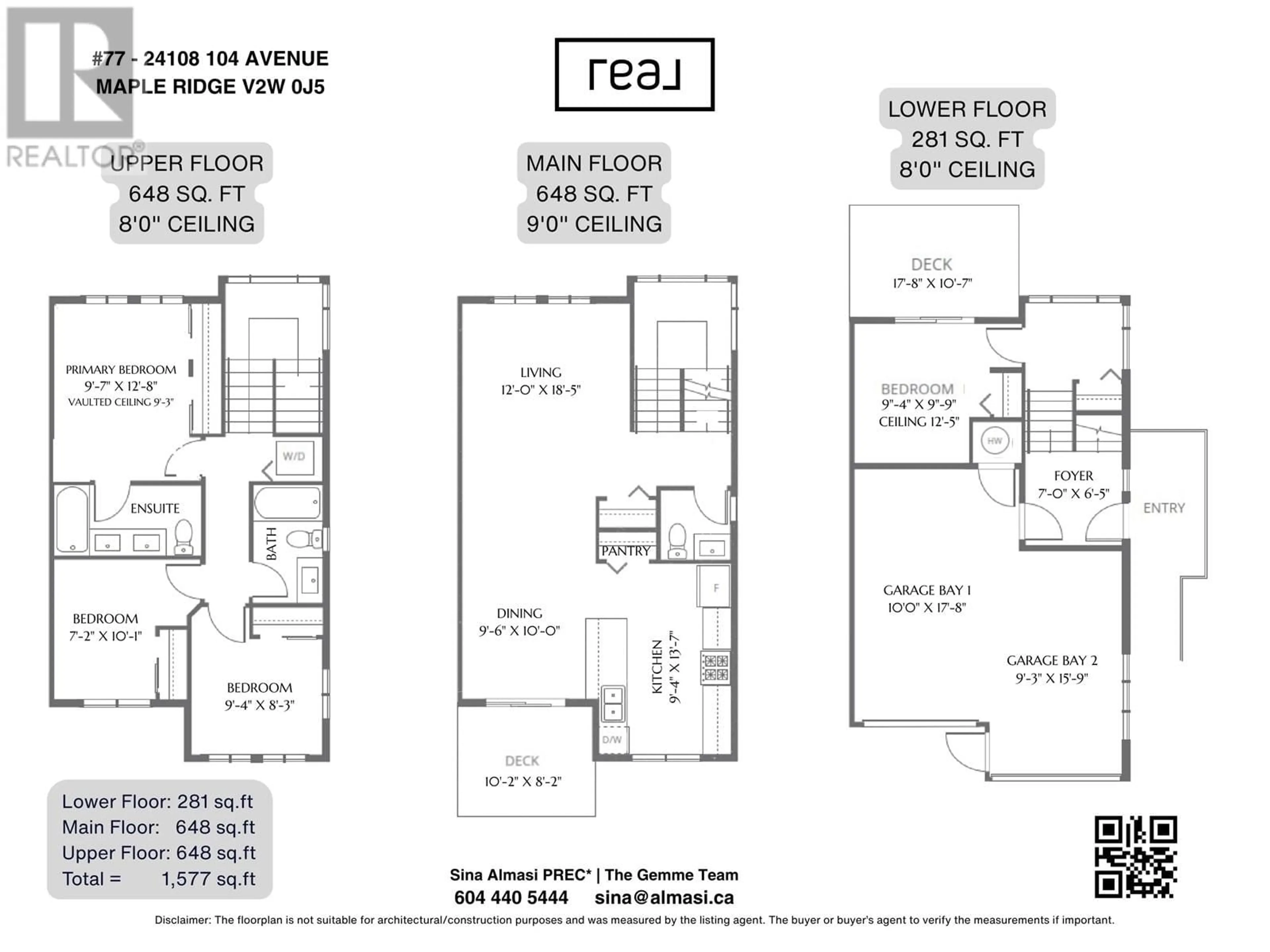 Floor plan for 77 - 24108 104 AVENUE, Maple Ridge British Columbia V2W0J5