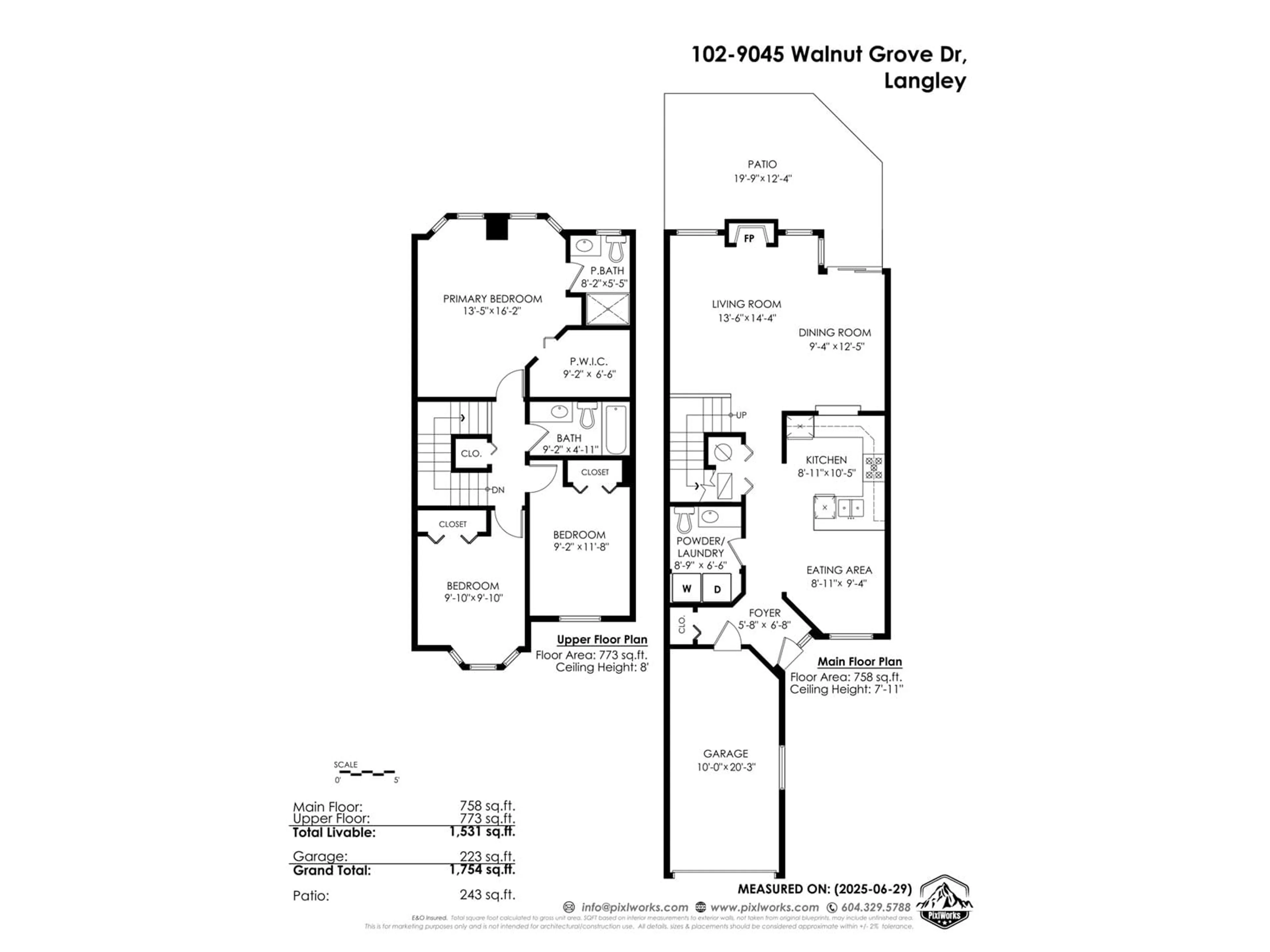 Floor plan for 102 - 9045 WALNUT GROVE, Langley British Columbia V1M2E1