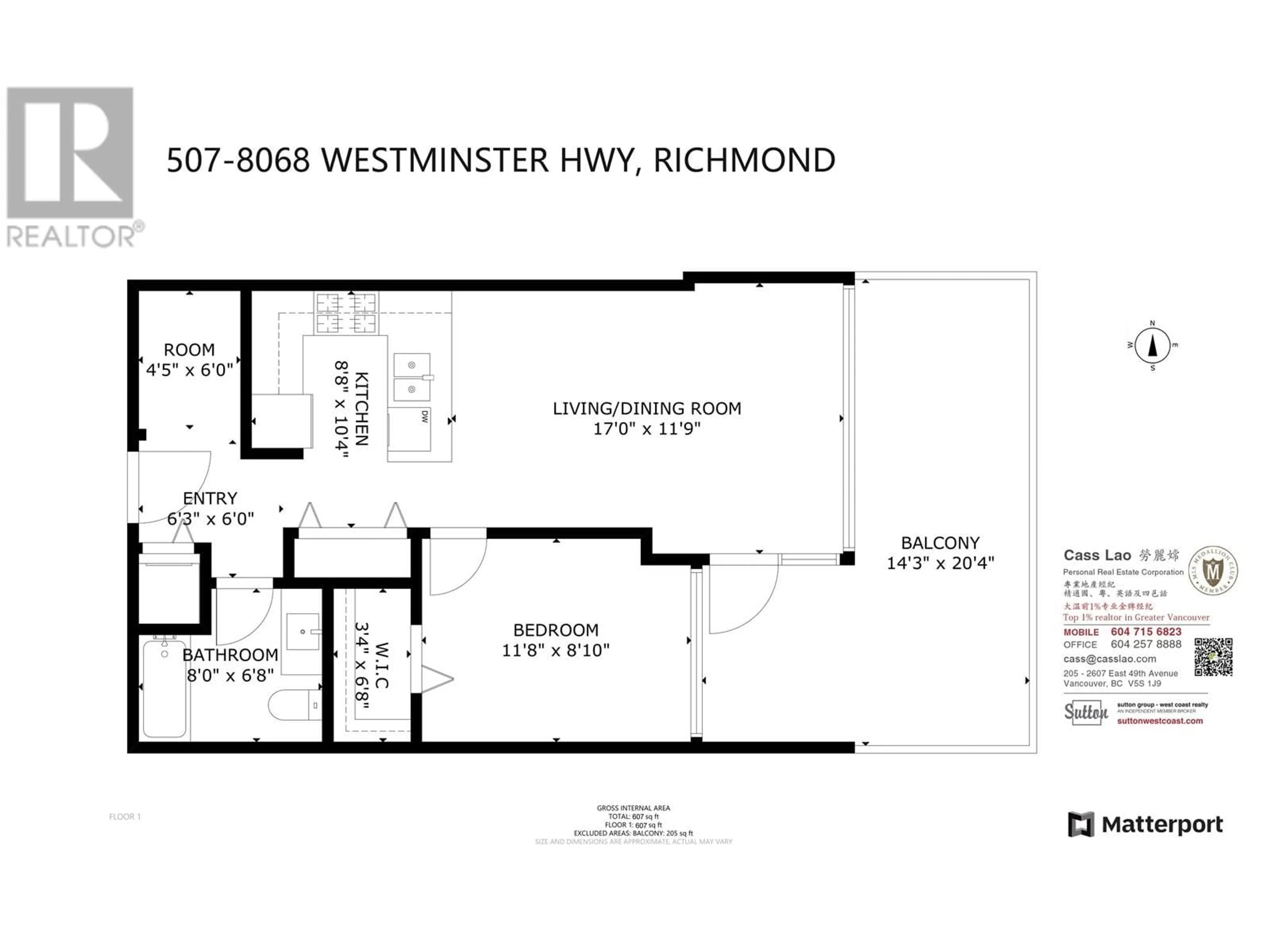 Floor plan for 507 - 8068 WESTMINSTER HIGHWAY, Richmond British Columbia V6X0C6