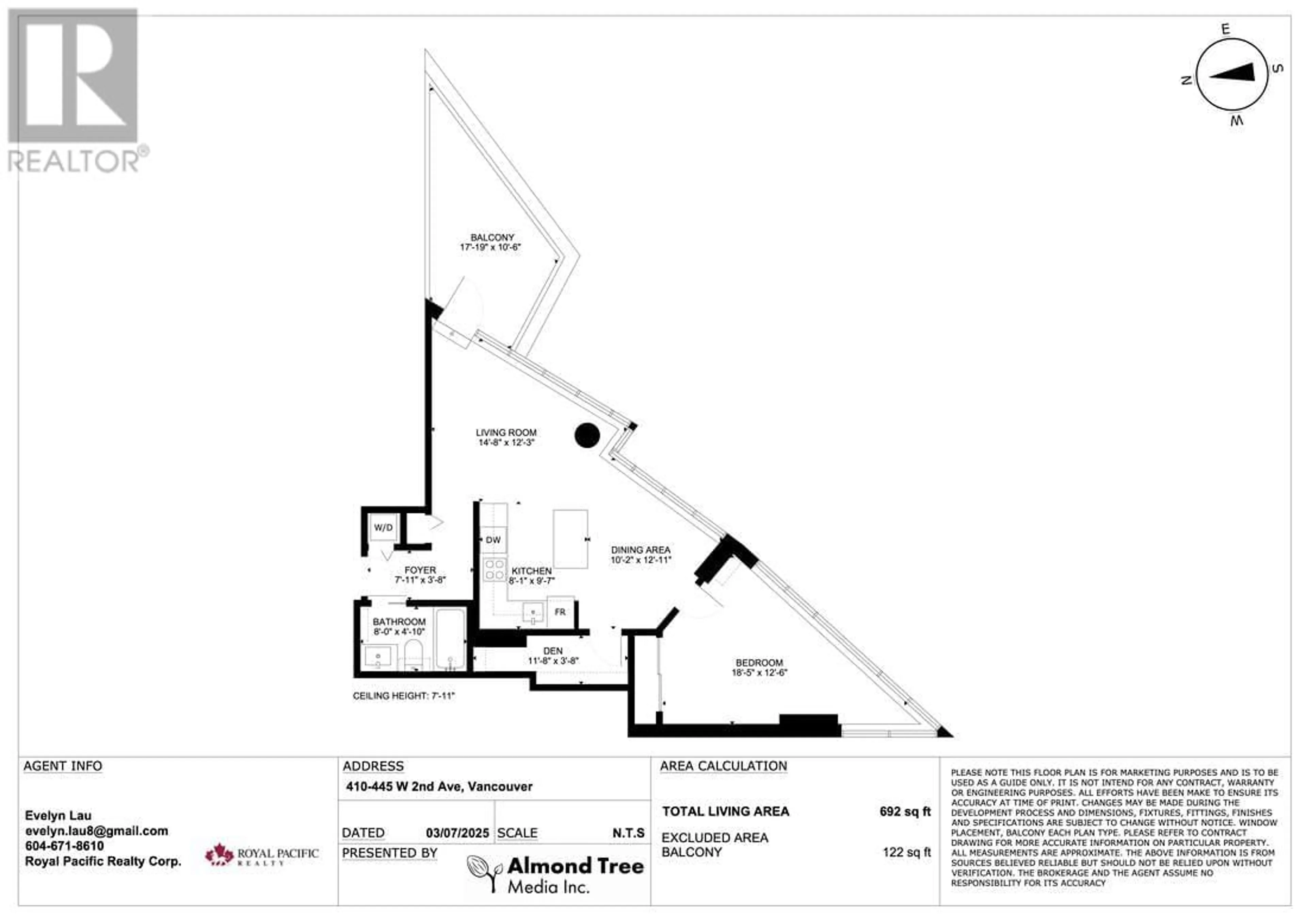 Floor plan for 410 - 445 2ND AVENUE, Vancouver British Columbia V5Y0E8