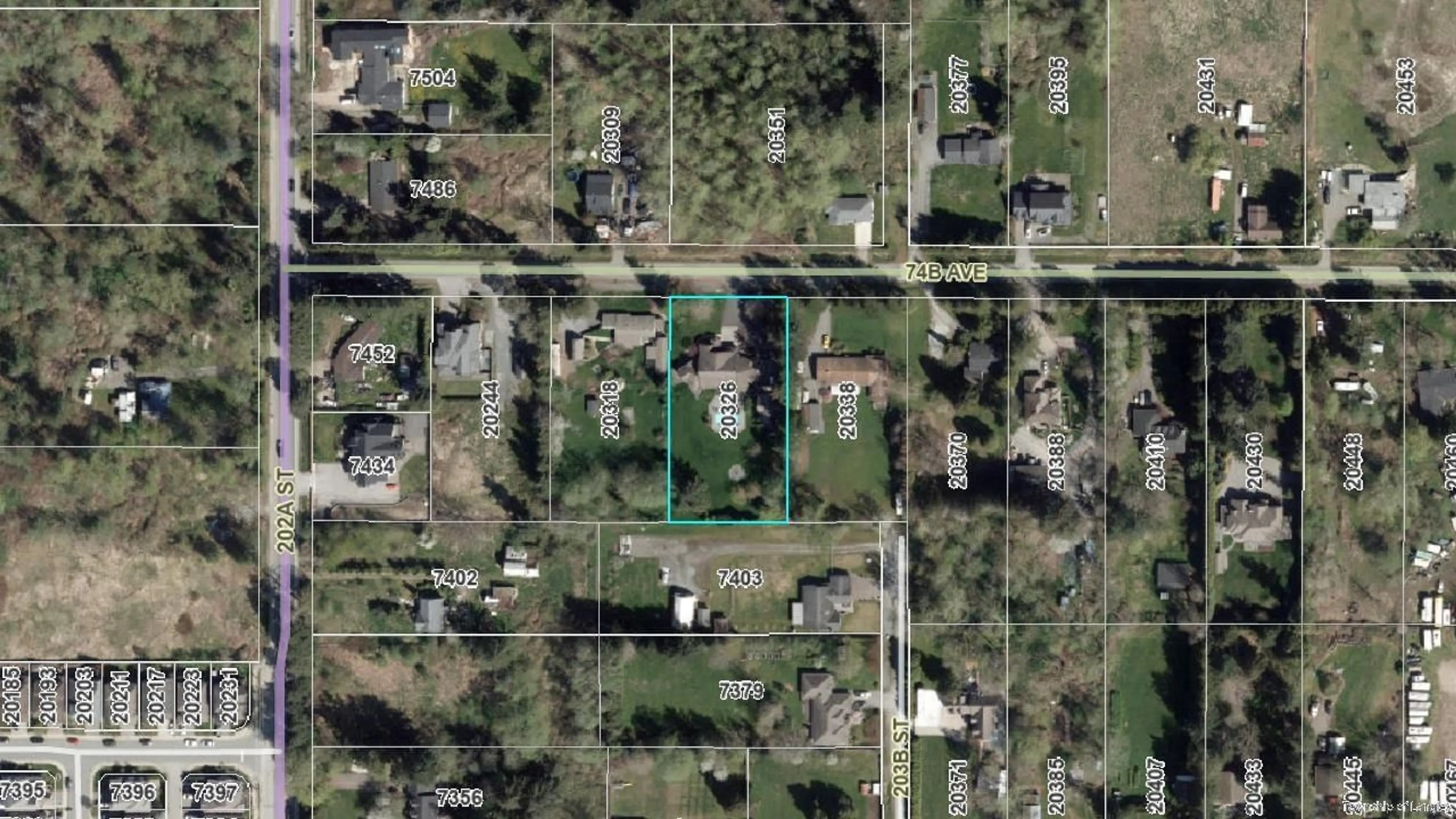 A pic from outside/outdoor area/front of a property/back of a property/a pic from drone, street for 20326 74B, Langley British Columbia V2Y1V4