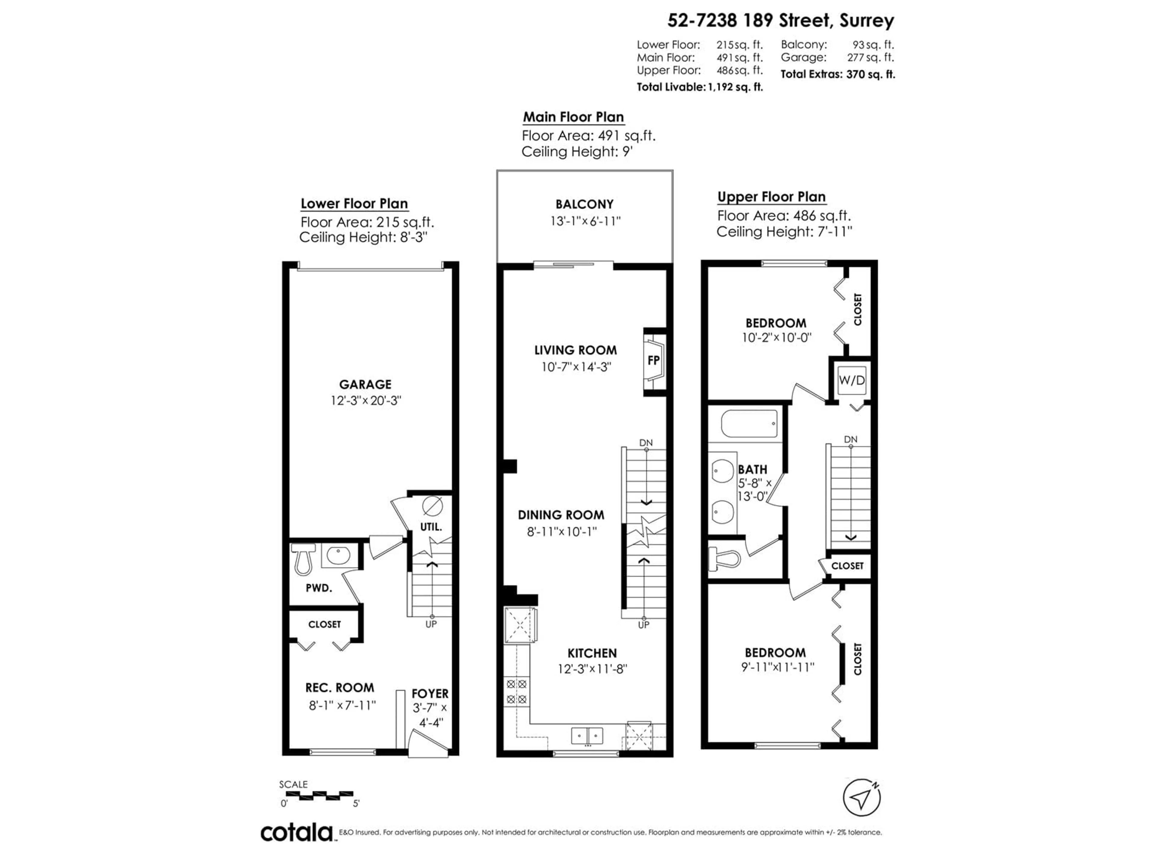 Floor plan for 52 - 7238 189, Surrey British Columbia V4N5Y8