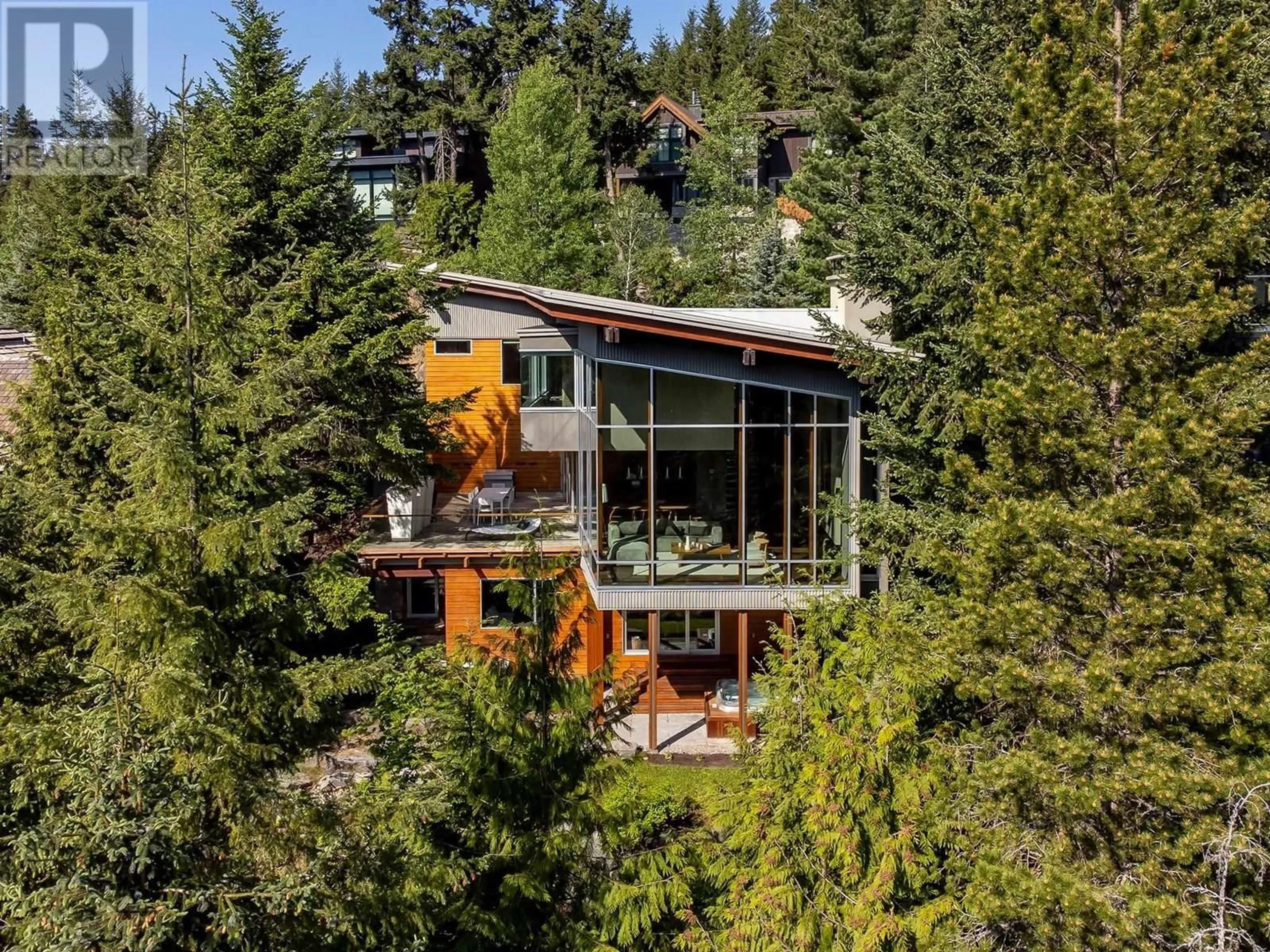 A pic from outside/outdoor area/front of a property/back of a property/a pic from drone, forest/trees view for 7452 TREETOP LANE, Whistler British Columbia V8E0E9