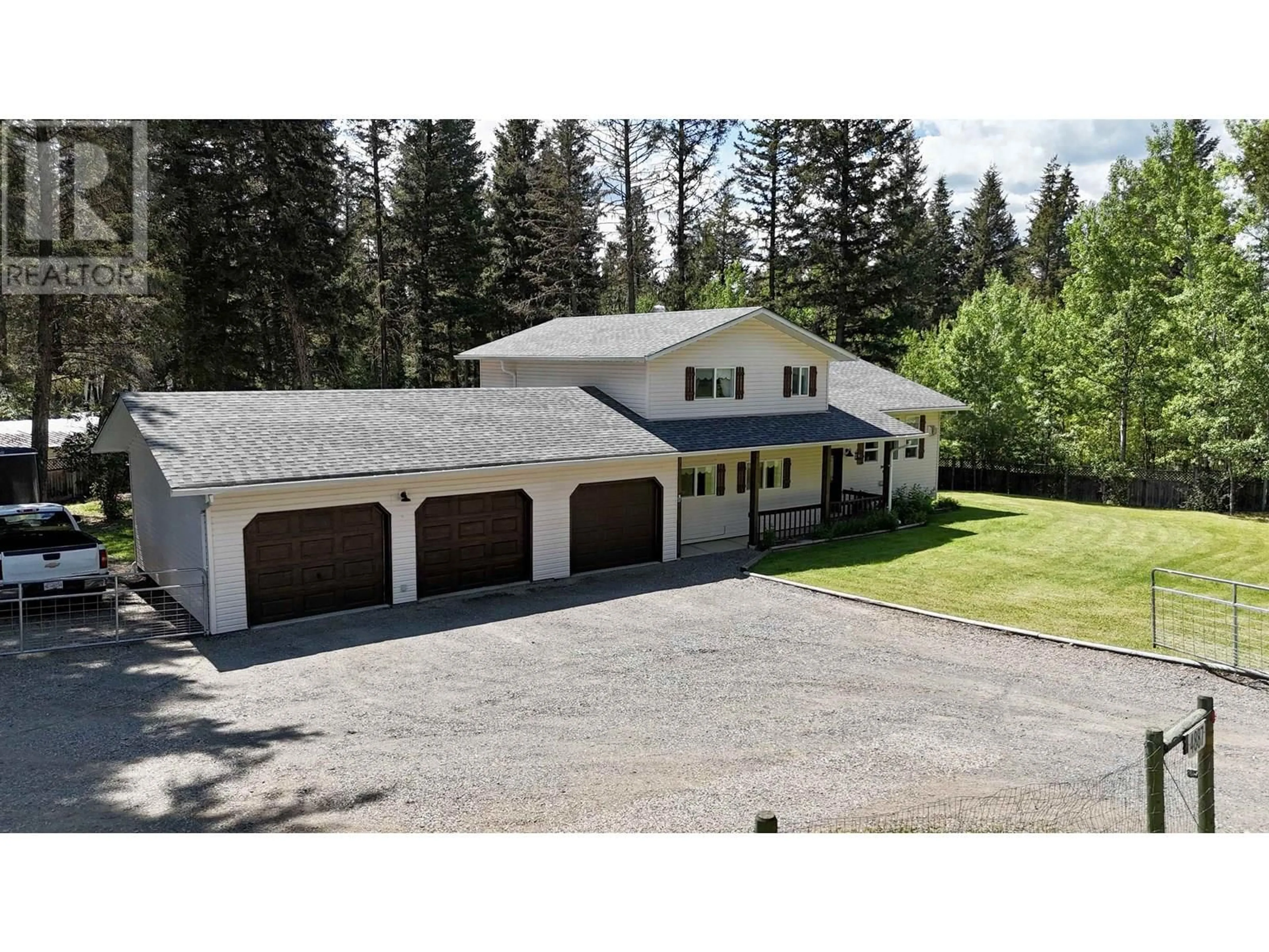 A pic from outside/outdoor area/front of a property/back of a property/a pic from drone, unknown for 4887 MEESQUONO TRAIL, 108 Mile Ranch British Columbia V0K2Z0