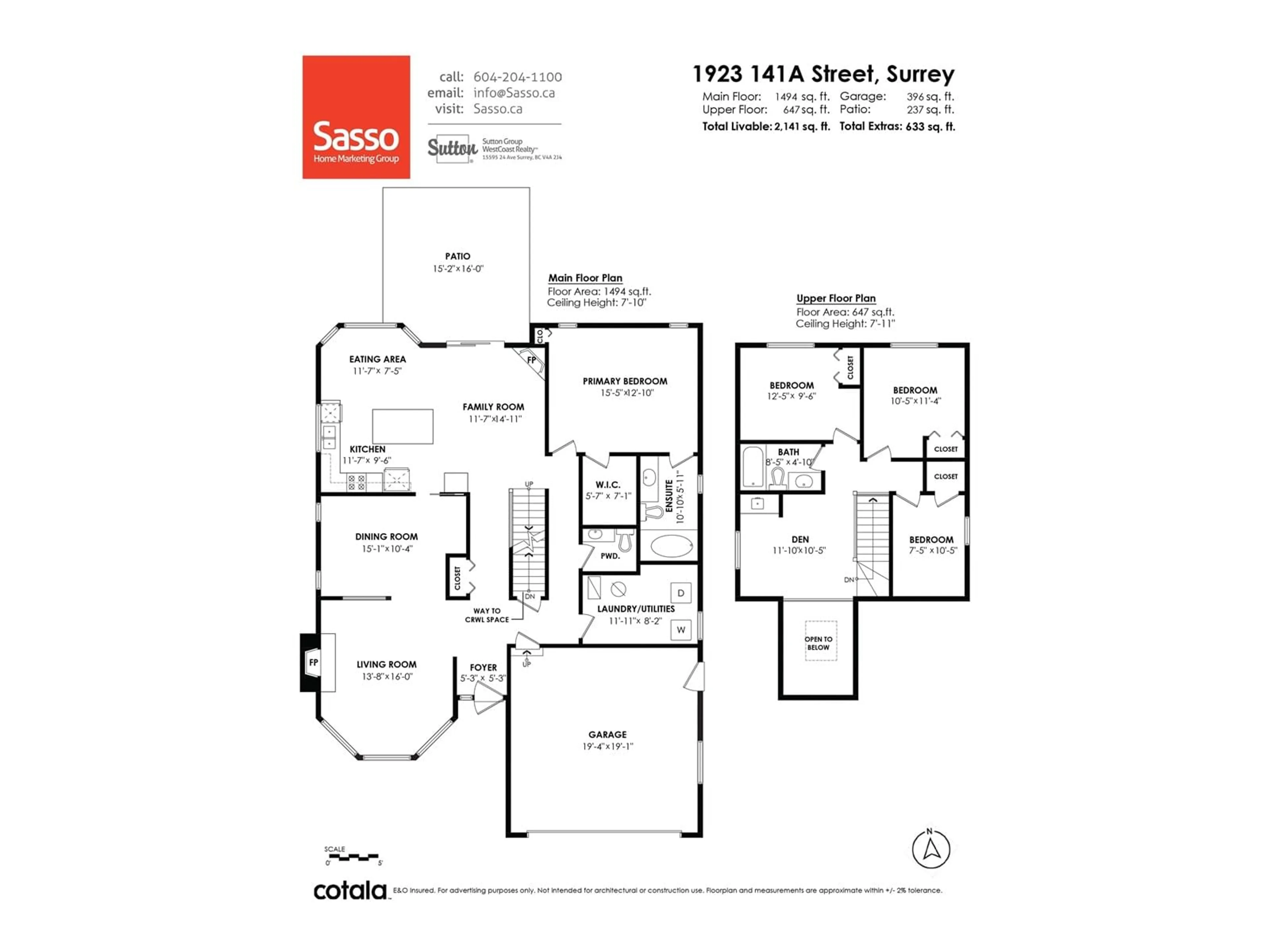 Floor plan for 1923 141A, Surrey British Columbia V4A7R4
