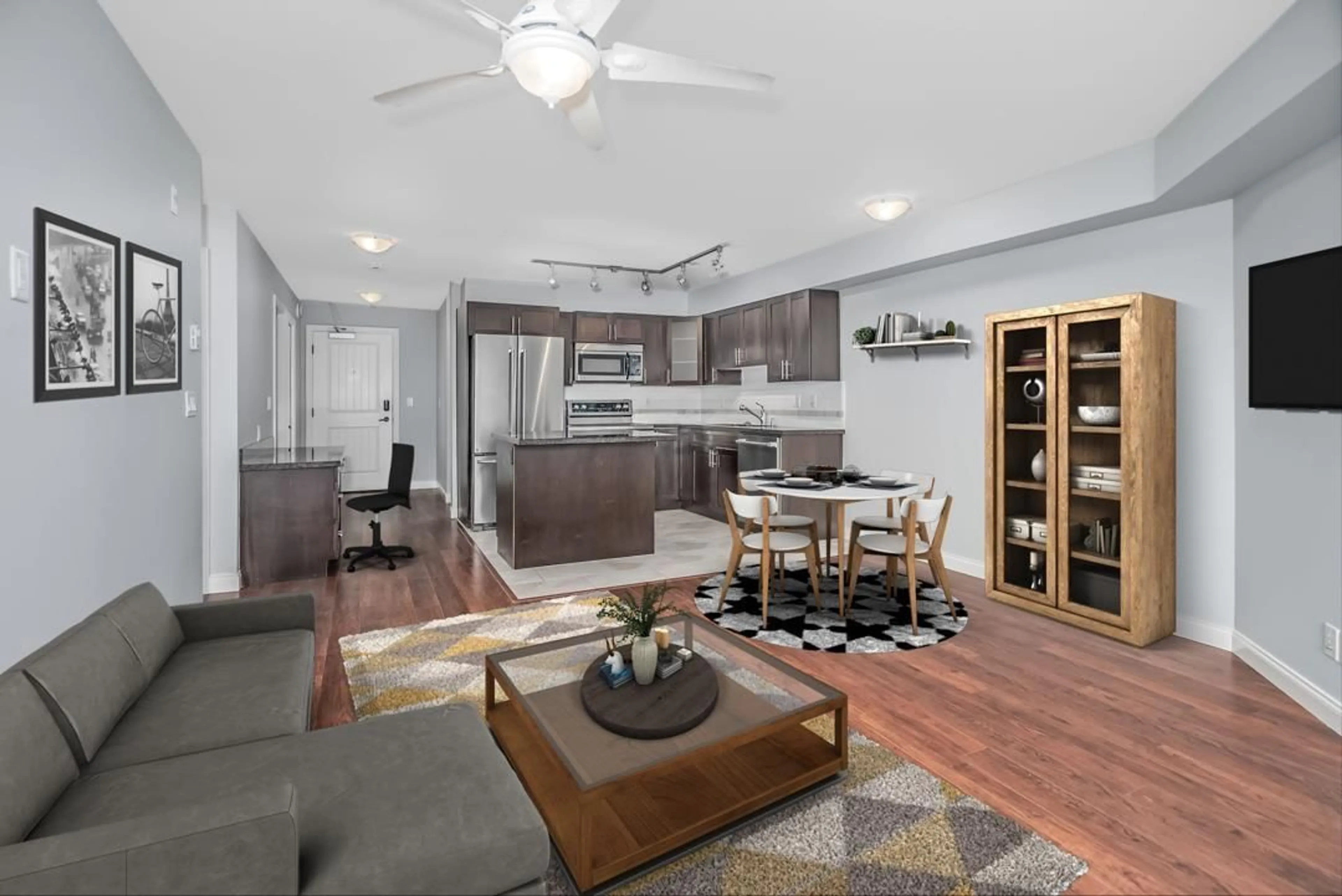 Open concept kitchen, wood/laminate floor for 351 - 5660 201A, Langley British Columbia V3A0B4